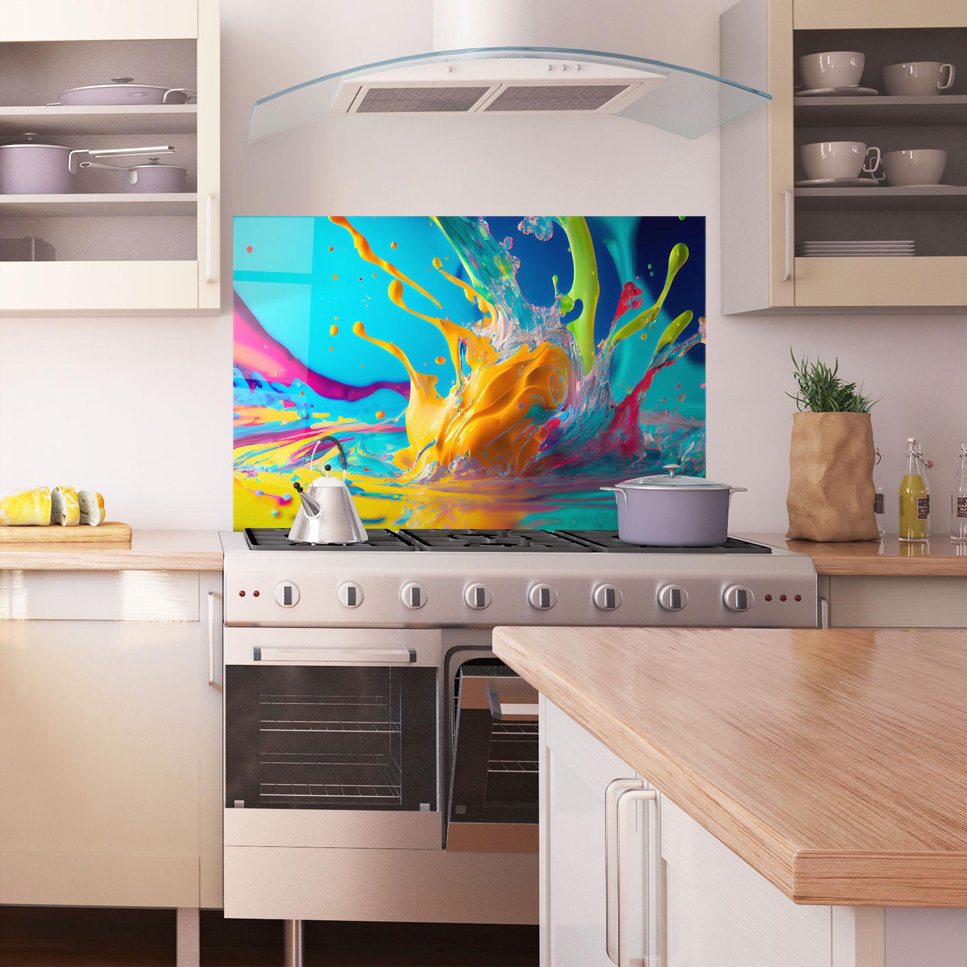 Küchenrückwand Glas Colorful Water Splashing mockup 1