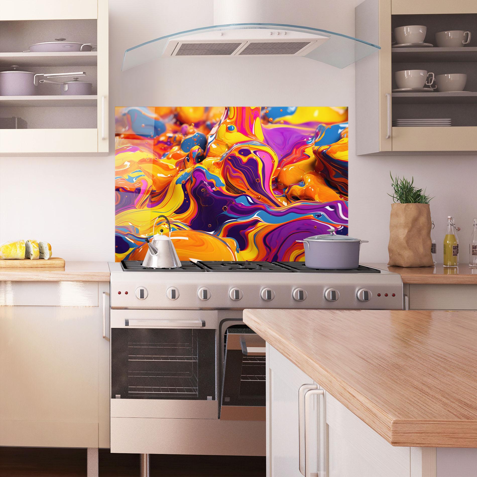 Küchenrückwand Glas Colorful Waves mockup 1