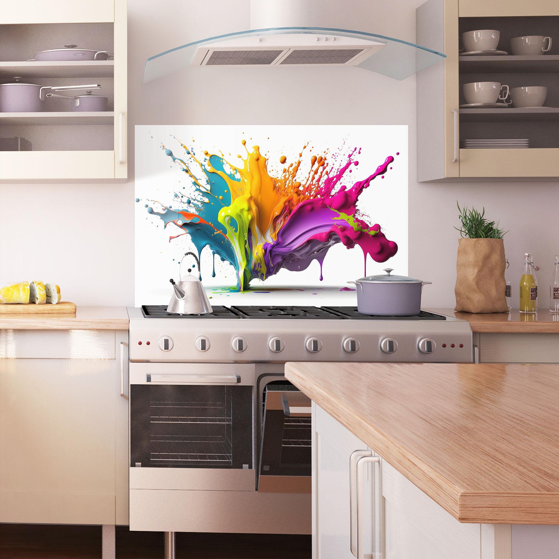 Küchenrückwand Glas Exploding Mixed Liquid mockup 1