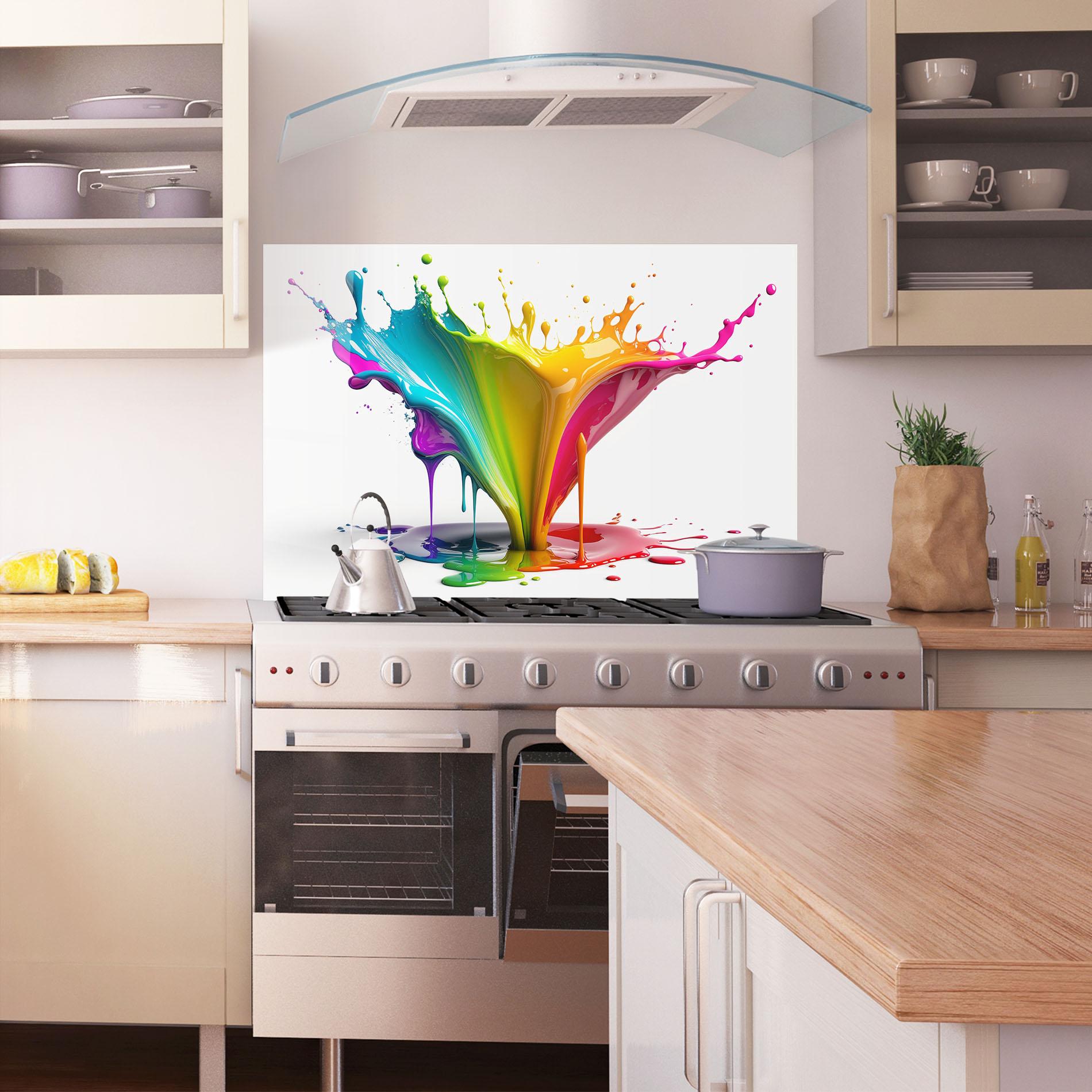 Küchenrückwand Glas Exploding Yellow Liquid mockup 1