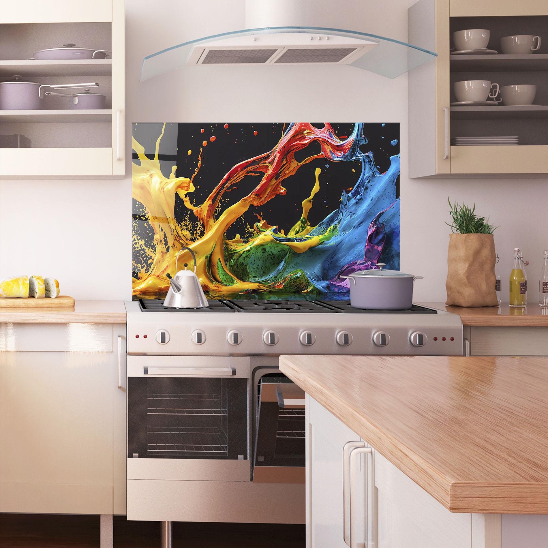 Küchenrückwand Glas Floating Yellow Splay mockup 1