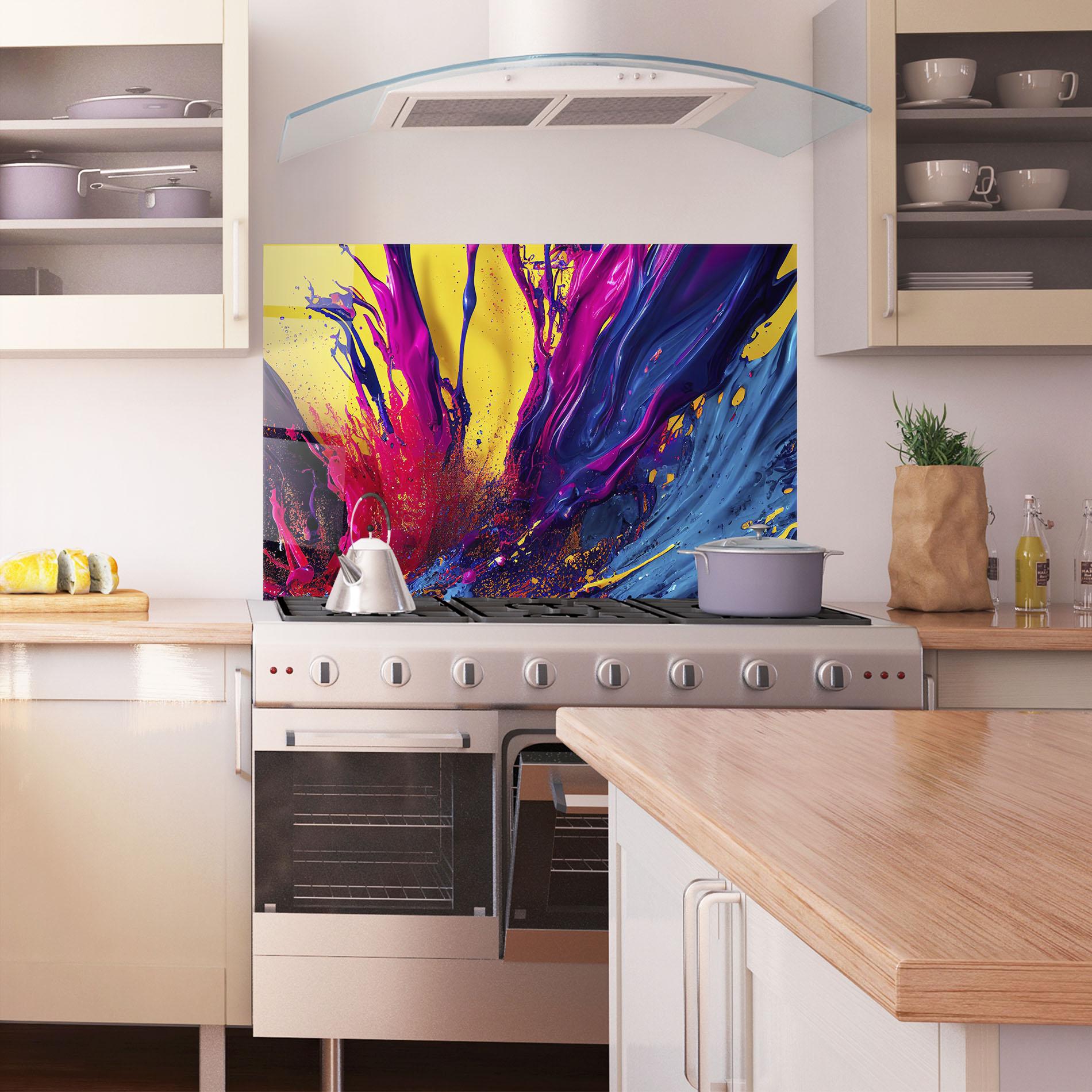 Küchenrückwand Glas Purple And Blue Splash mockup 1