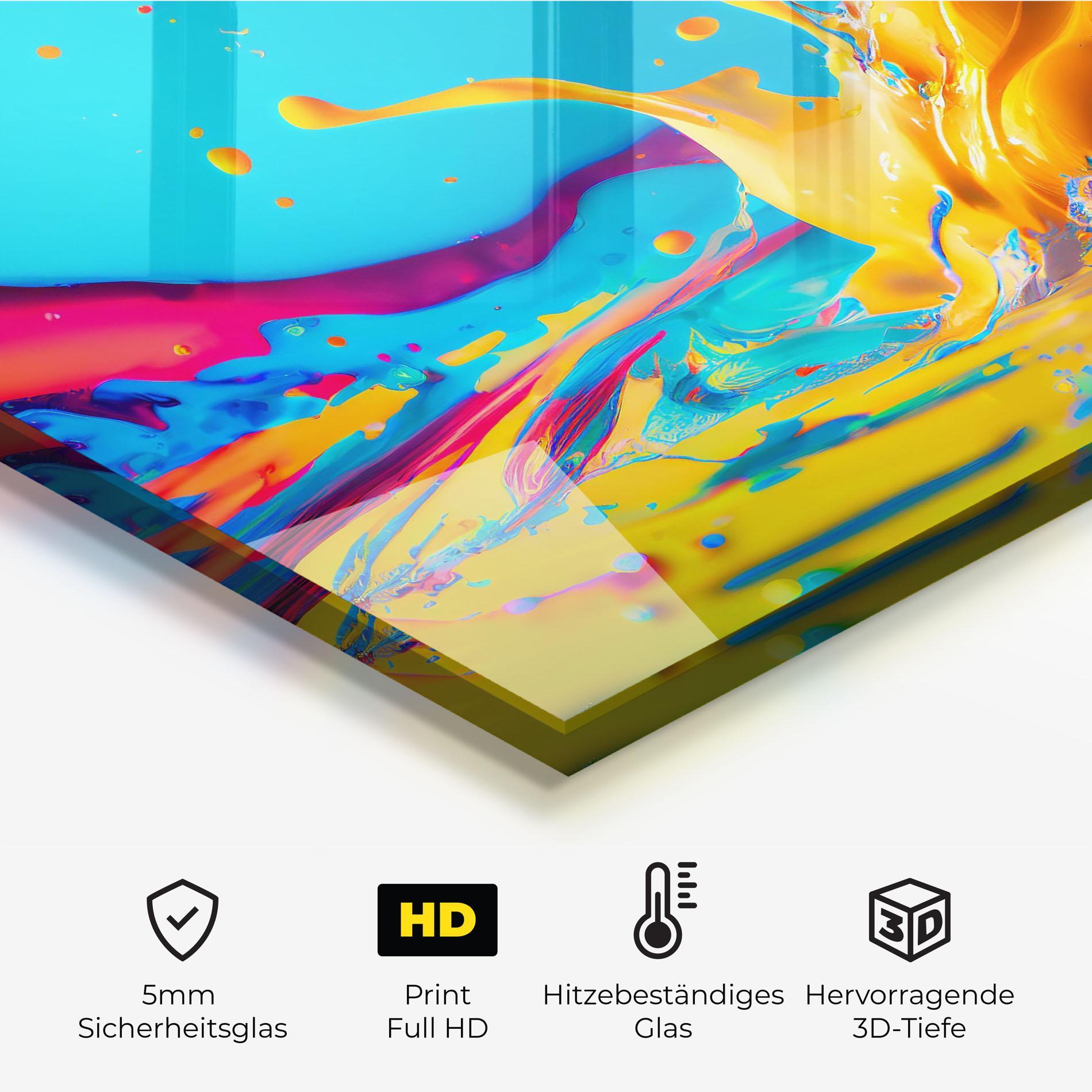 Küchenrückwand Glas Colorful Water Splashing mockup 2