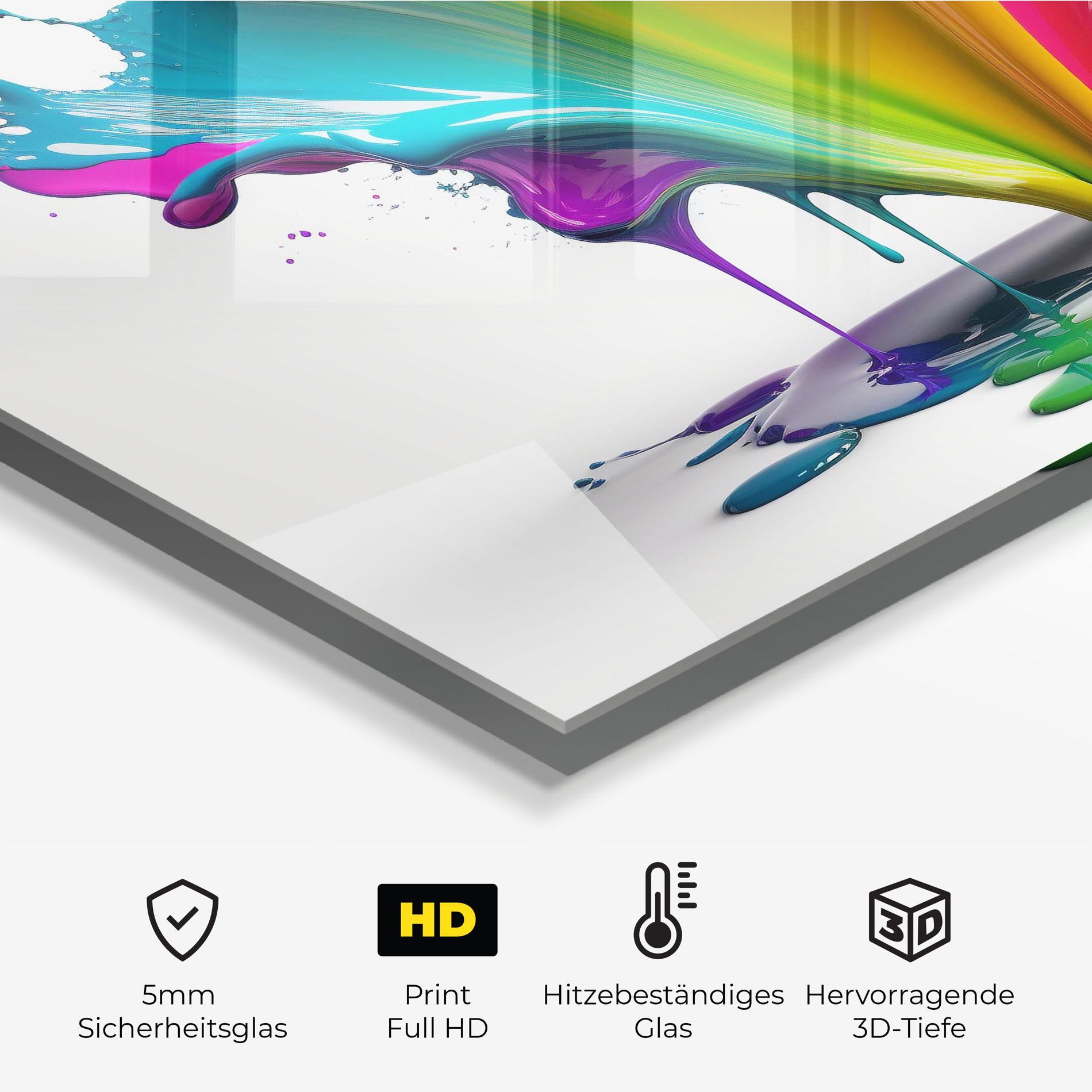 Küchenrückwand Glas Exploding Yellow Liquid mockup 2