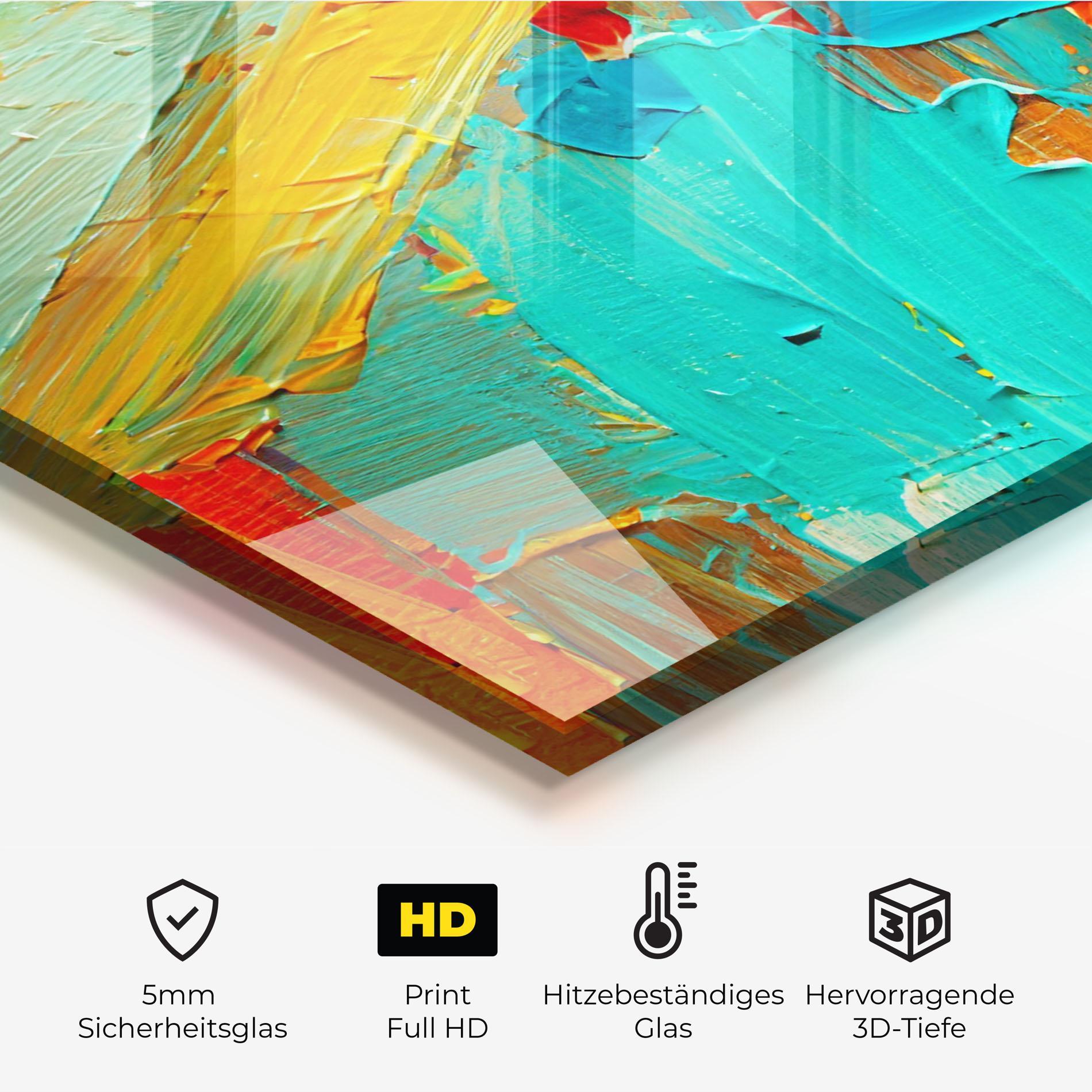 Küchenrückwand Glas Orange Blue Painting mockup 2