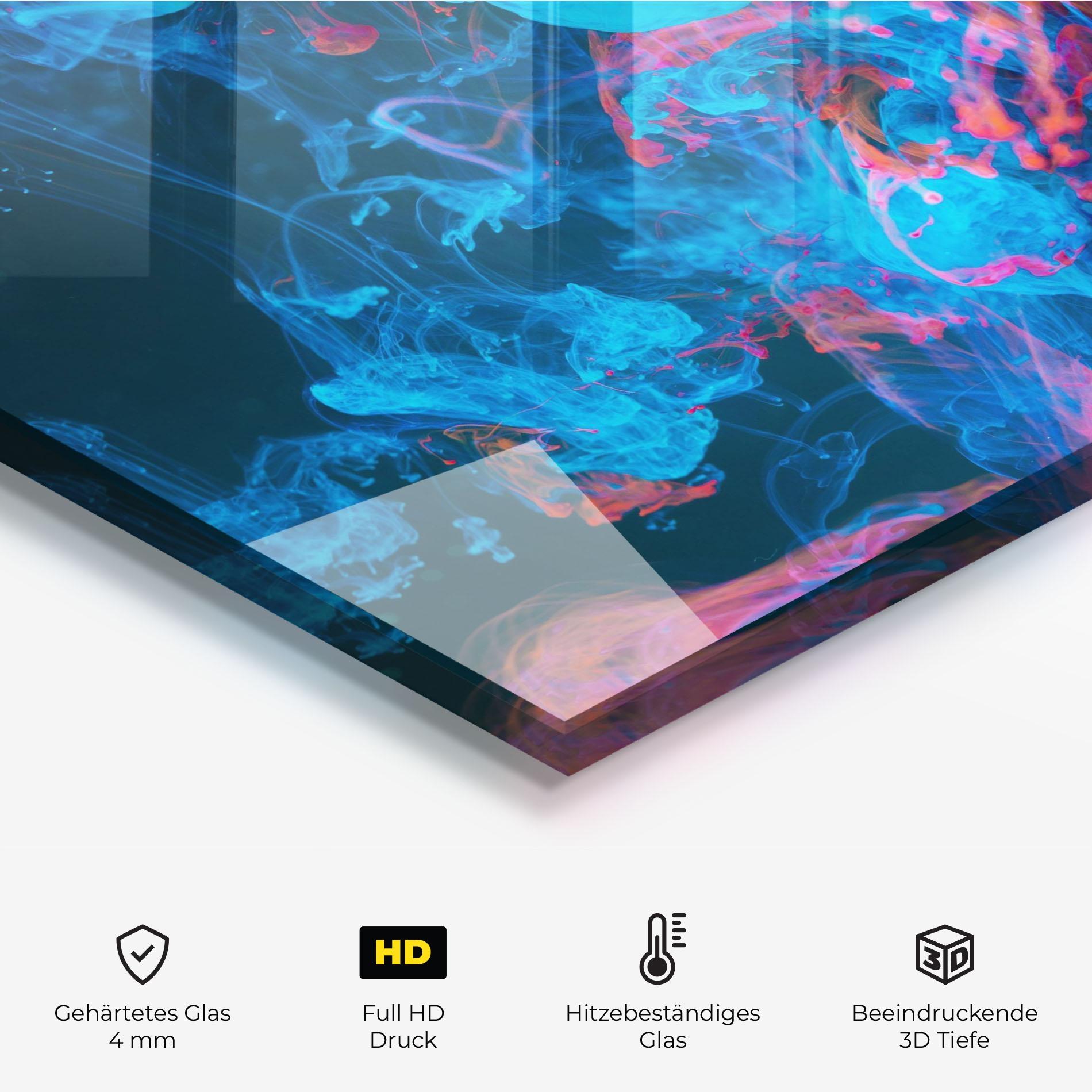 Küchenrückwand Glas Abstract Blue And Red mockup 2