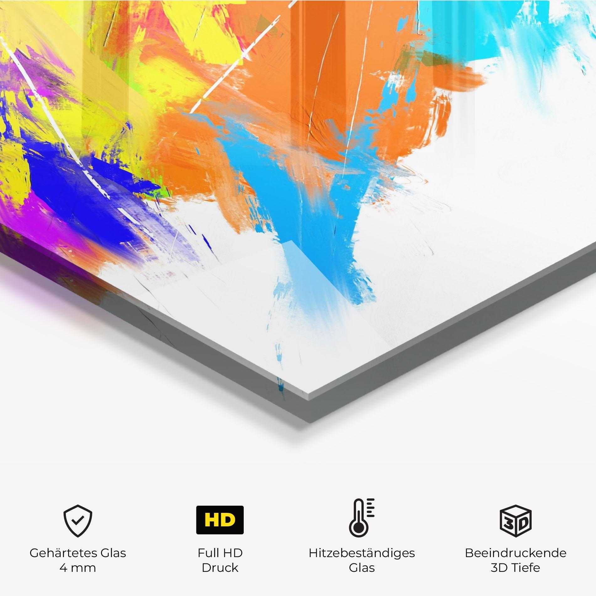 Küchenrückwand Glas Abstract Blue Yellow mockup 2