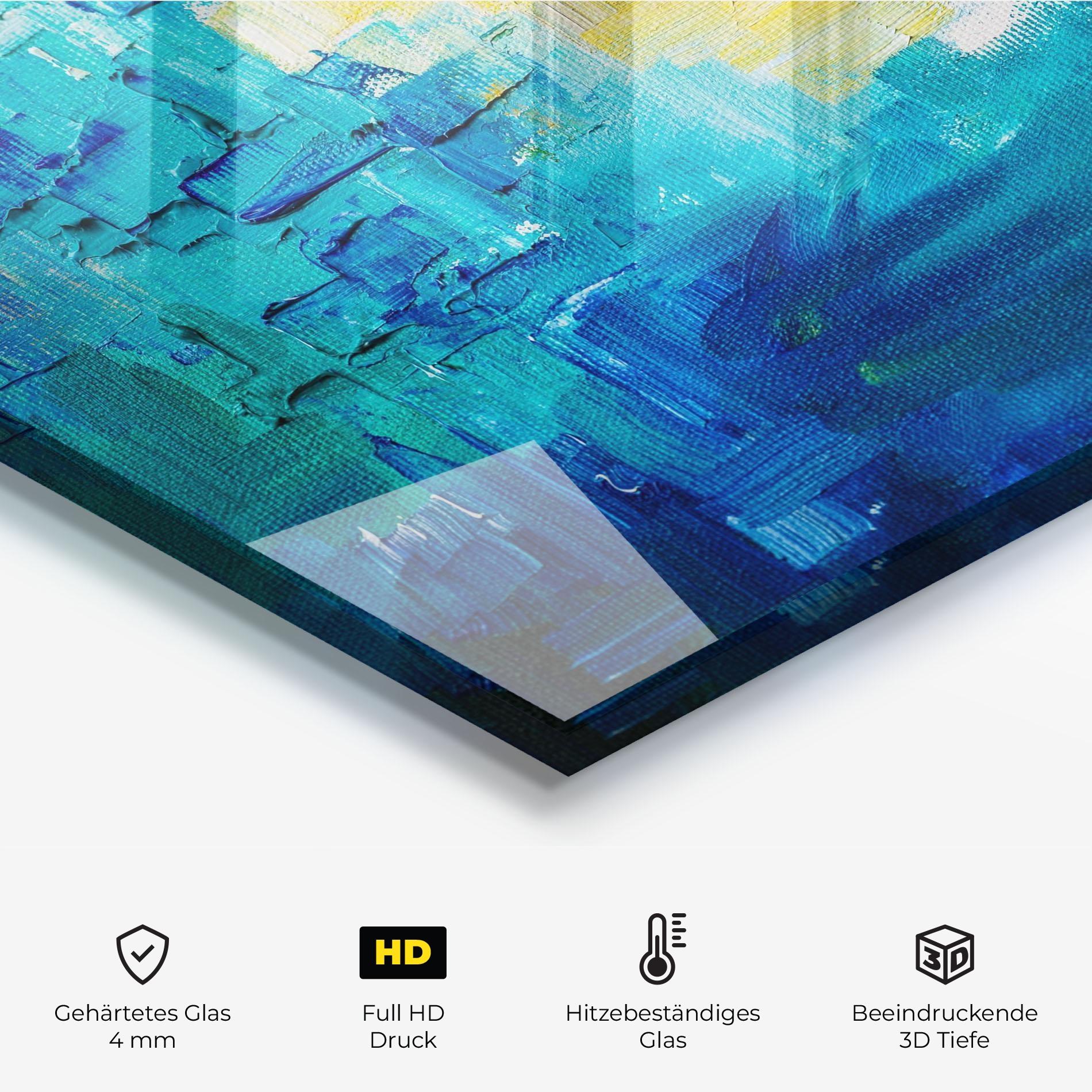 Küchenrückwand Glas Blue Hand Shade mockup 2