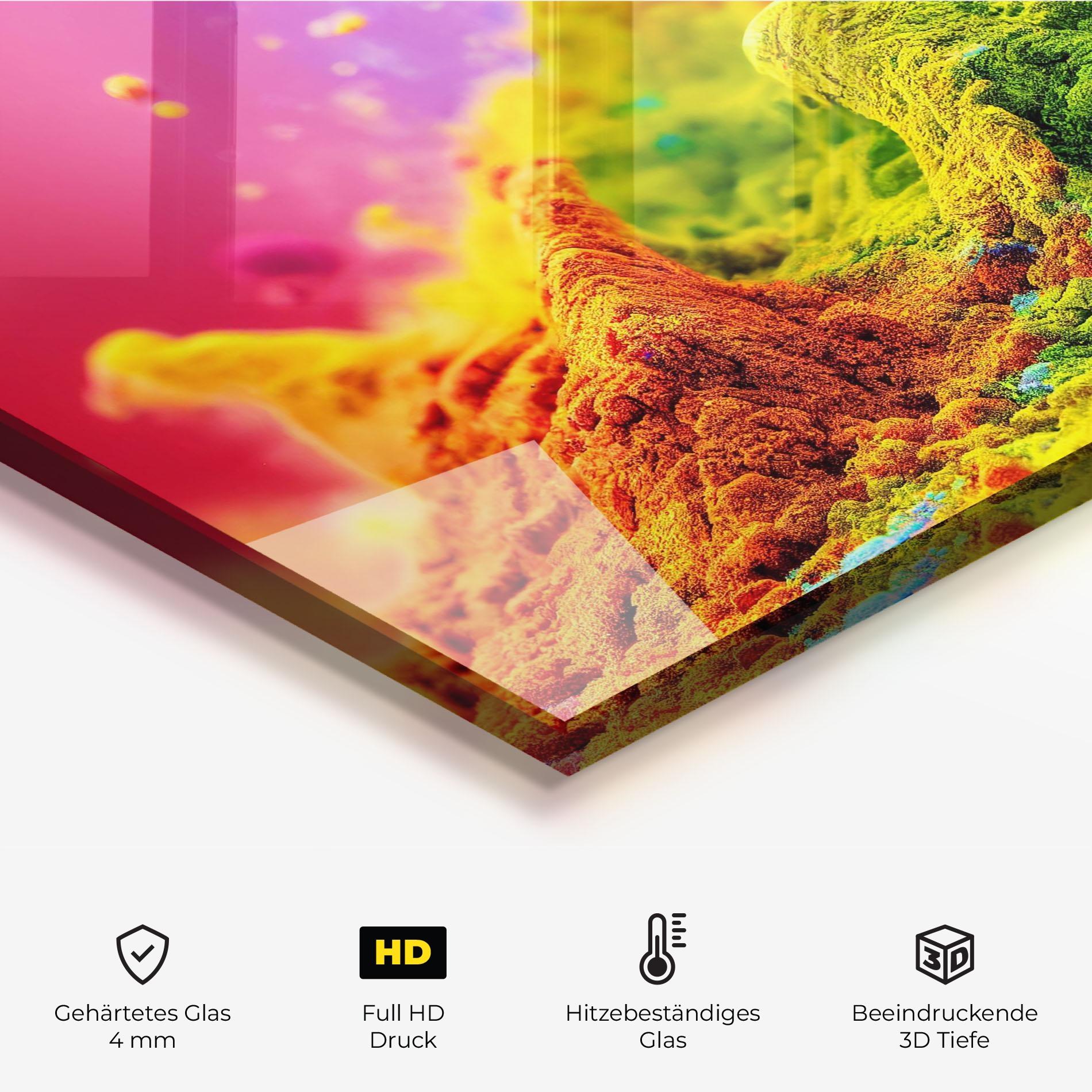 Küchenrückwand Glas Color Powder Explosion mockup 2