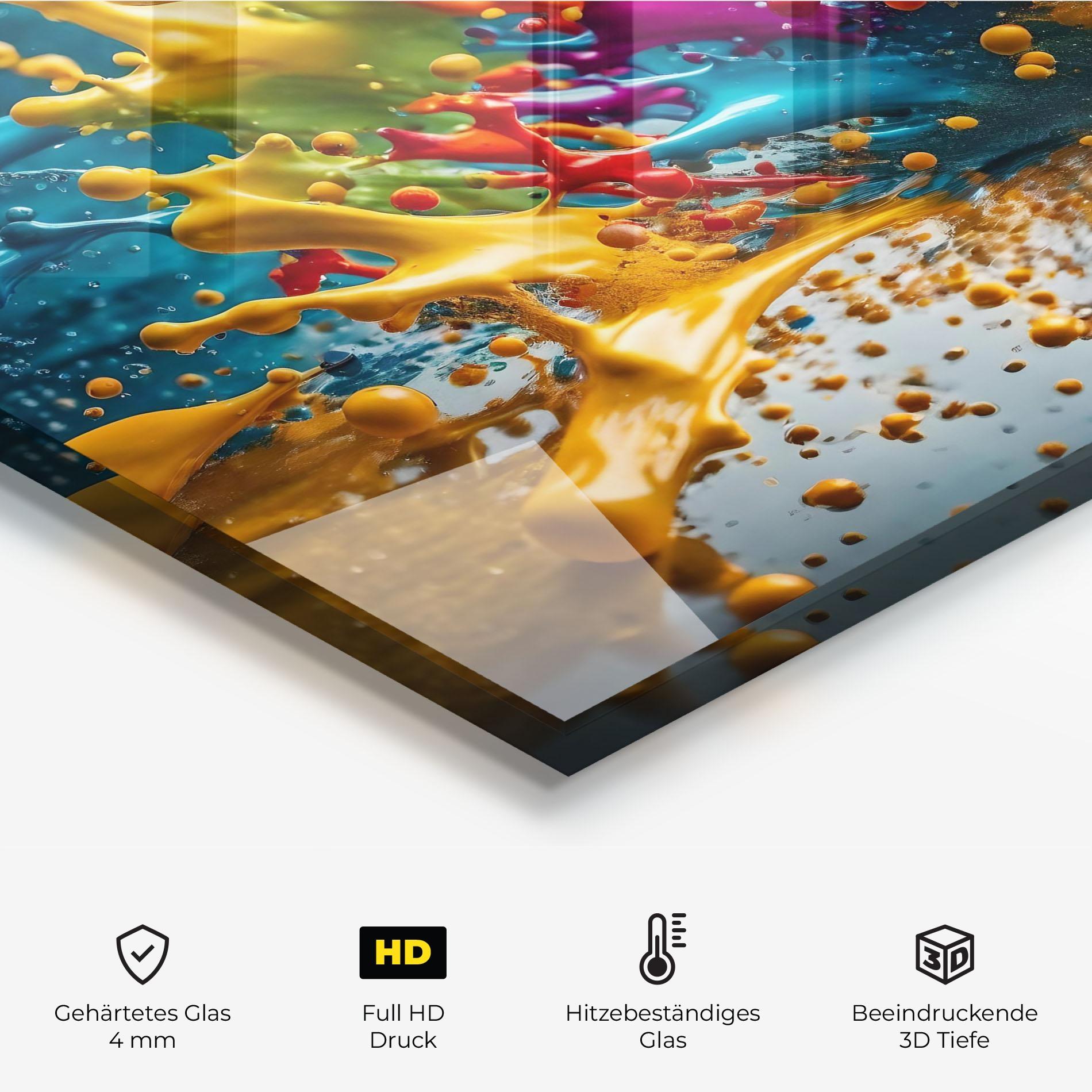 Küchenrückwand Glas Colorful Water Splash mockup 2