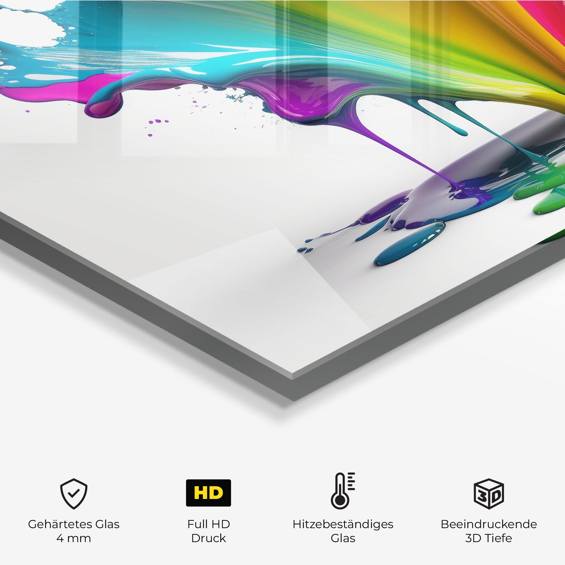 Küchenrückwand Glas Exploding Yellow Liquid mockup 2