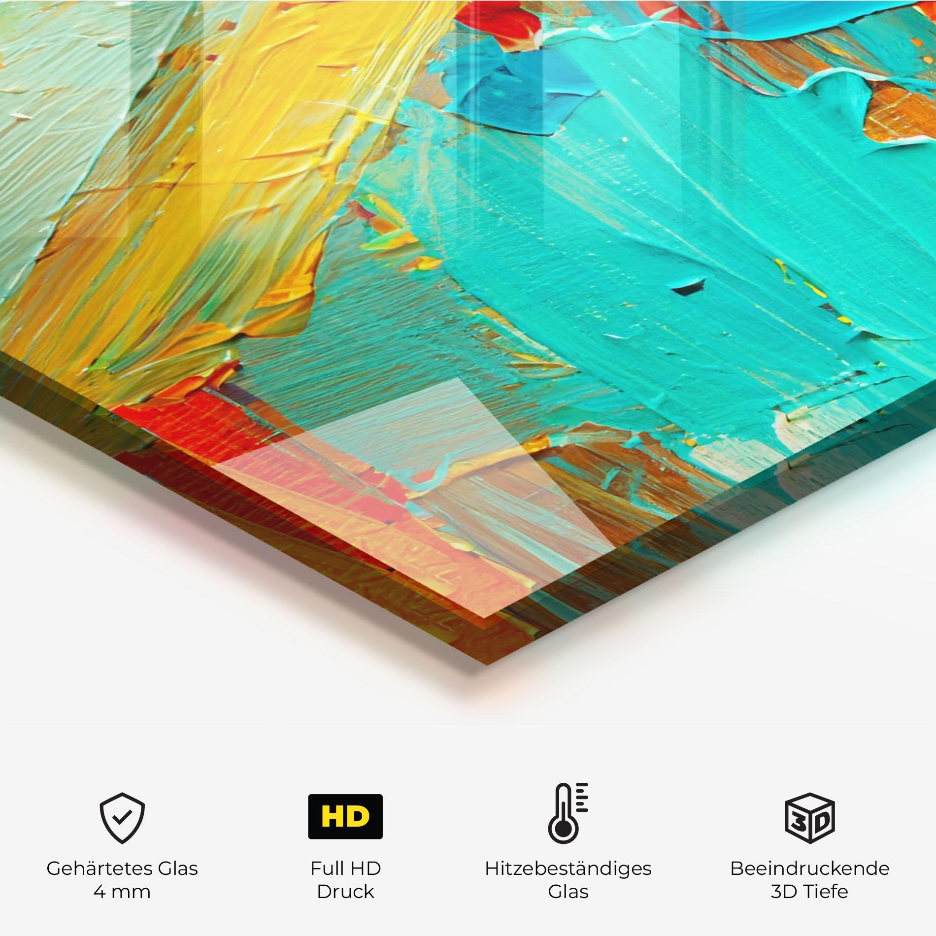 Küchenrückwand Glas Orange Blue Painting mockup 2