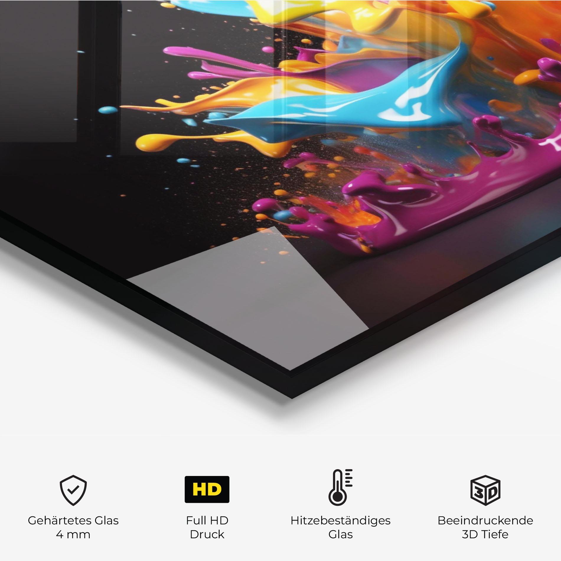 Küchenrückwand Glas Yellow Purple Splash mockup 2