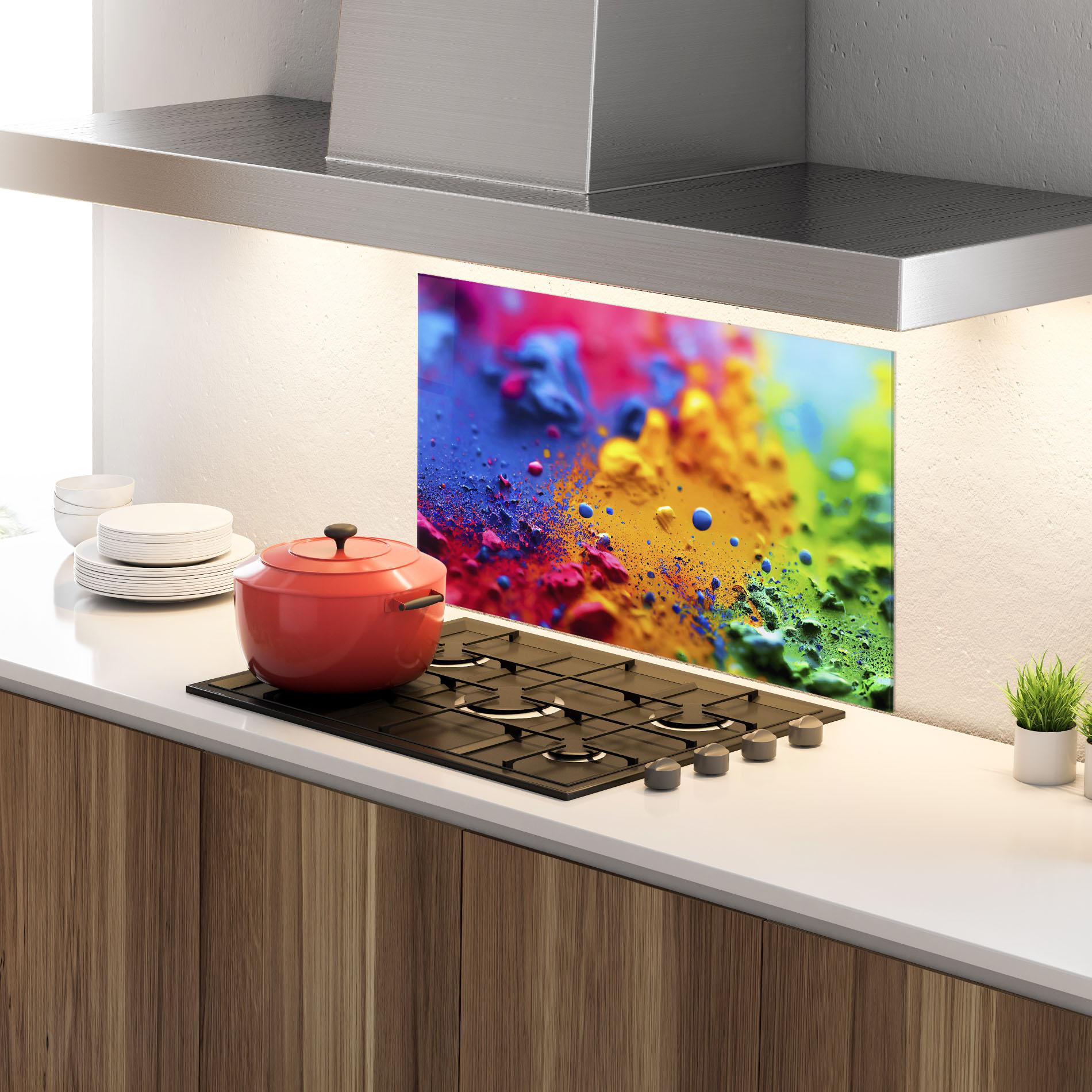 Küchenrückwand Glas Acrylic Yellow Texture mockup 4