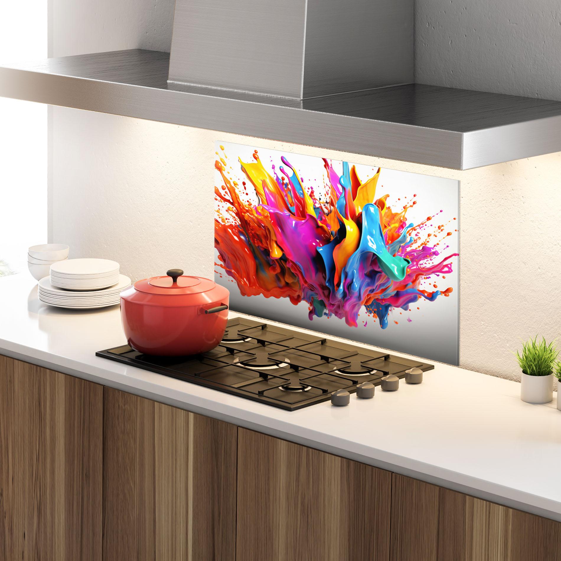Küchenrückwand Glas Blue Yellow Splash mockup 4