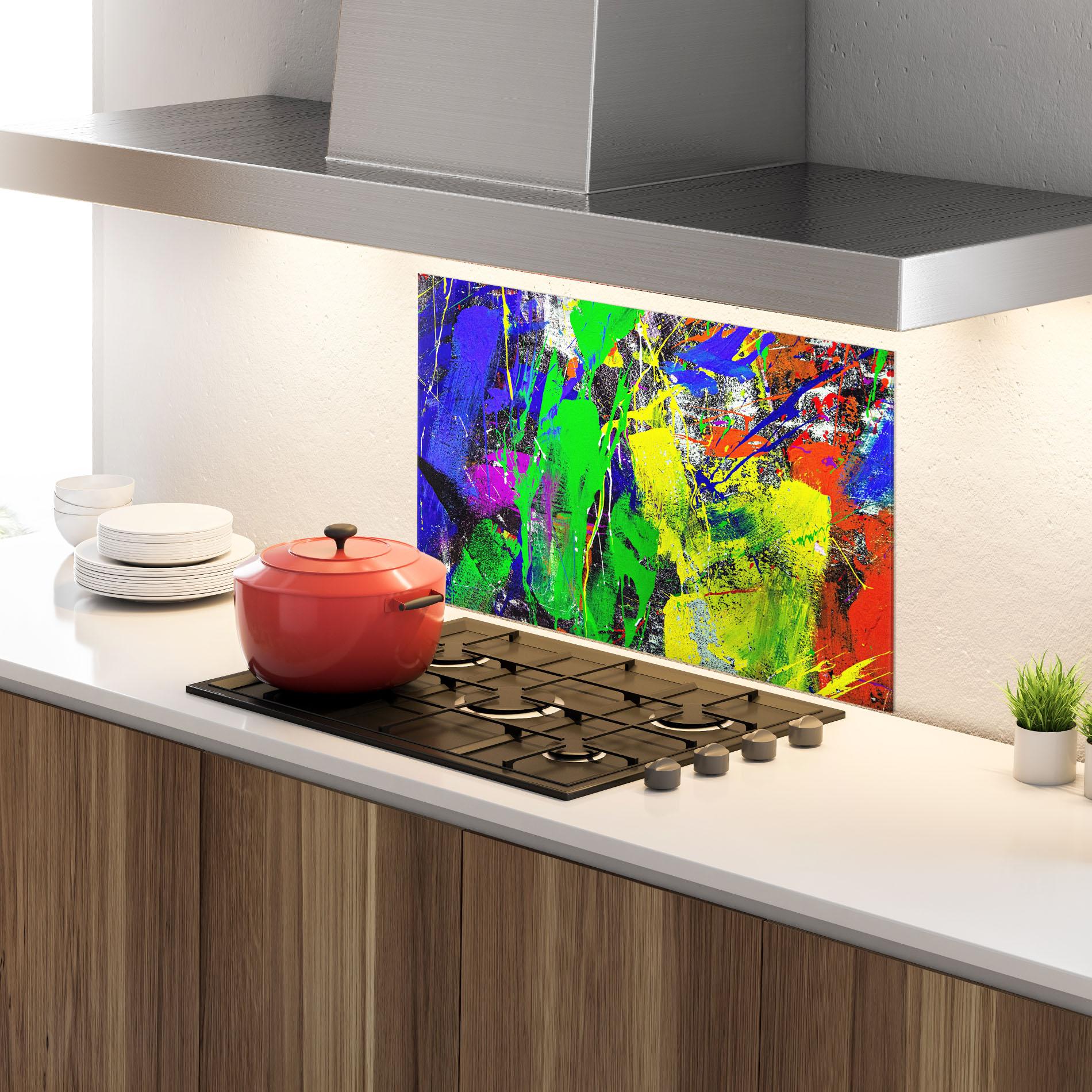 Küchenrückwand Glas Color Mix Abstract mockup 4