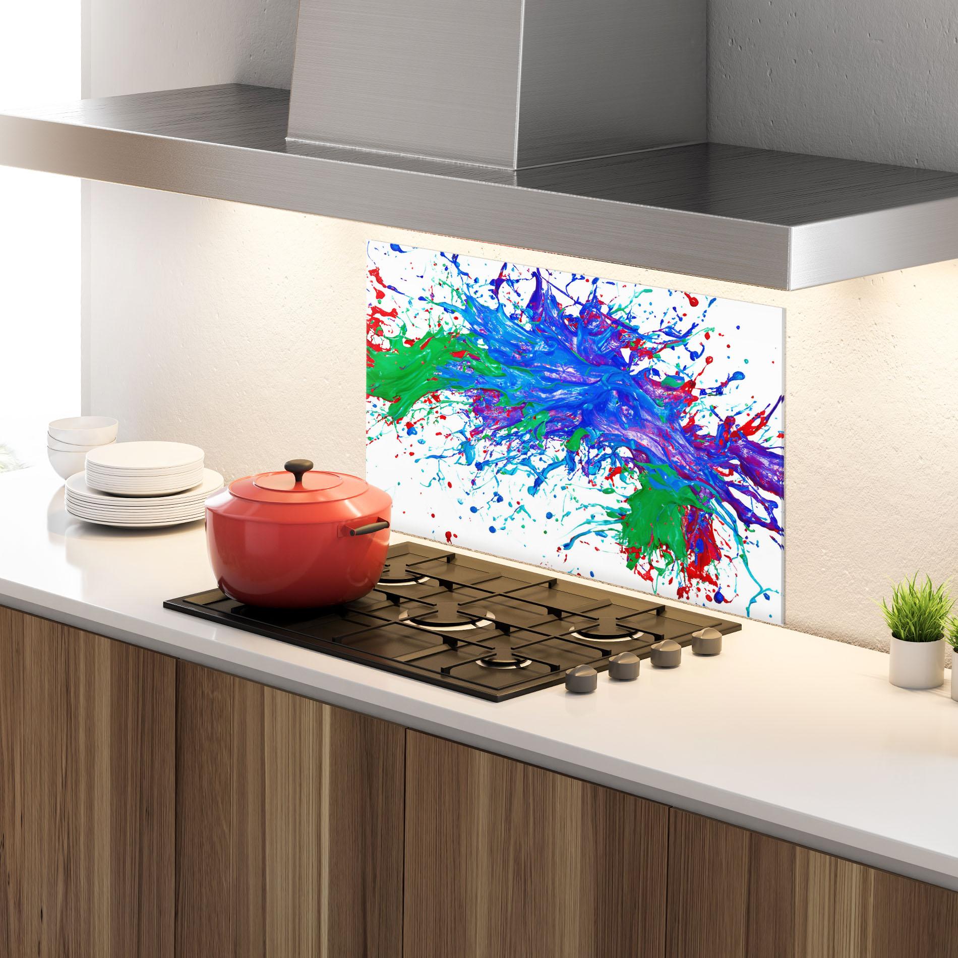 Küchenrückwand Glas Colorful Blue Purple mockup 4