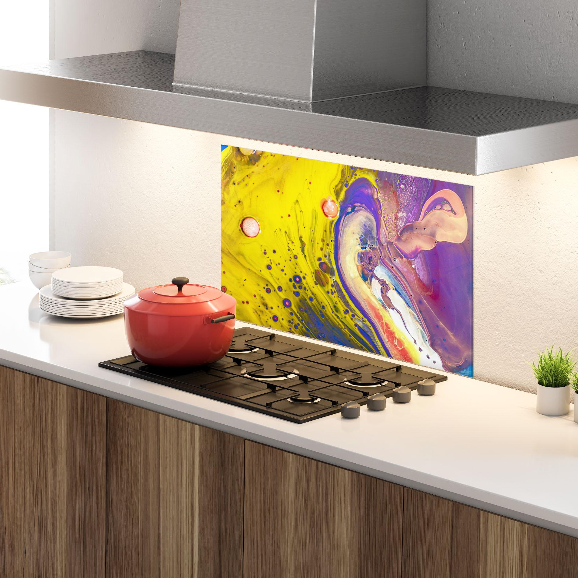 Küchenrückwand Glas Colorful Liquid Marble mockup 4