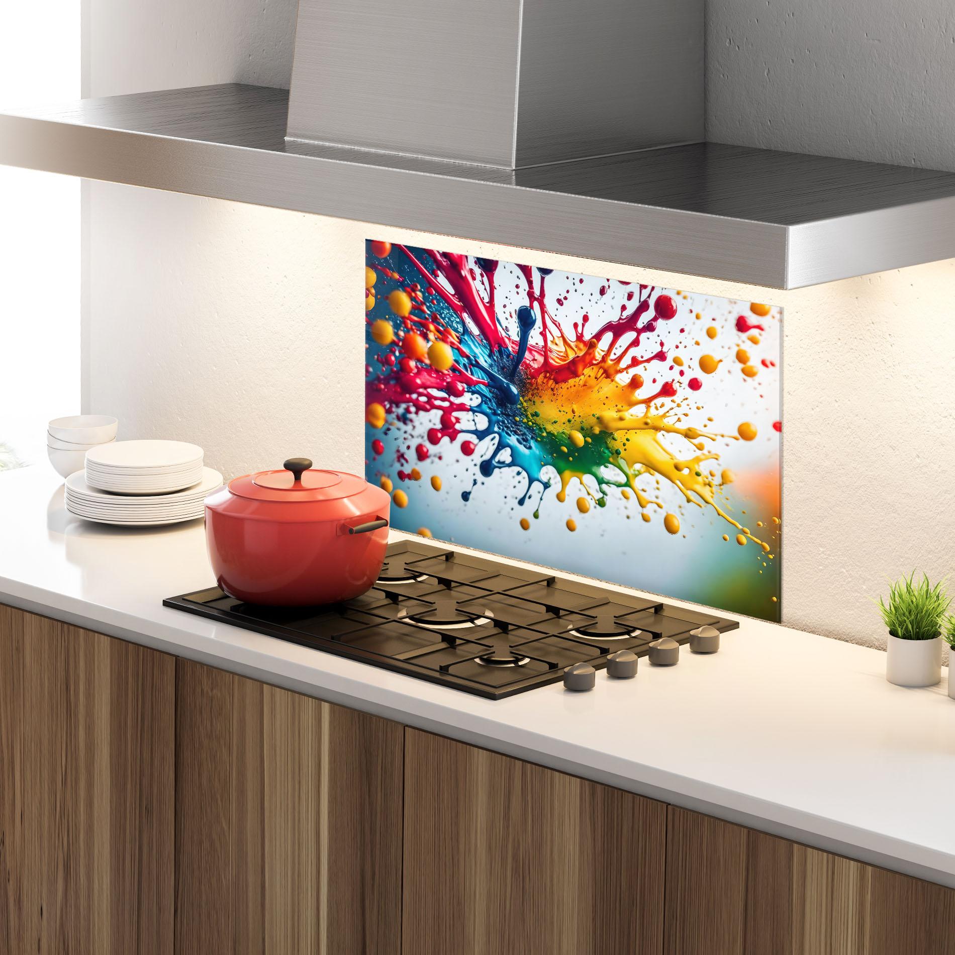 Küchenrückwand Glas Colorful Splash Rainbow mockup 4