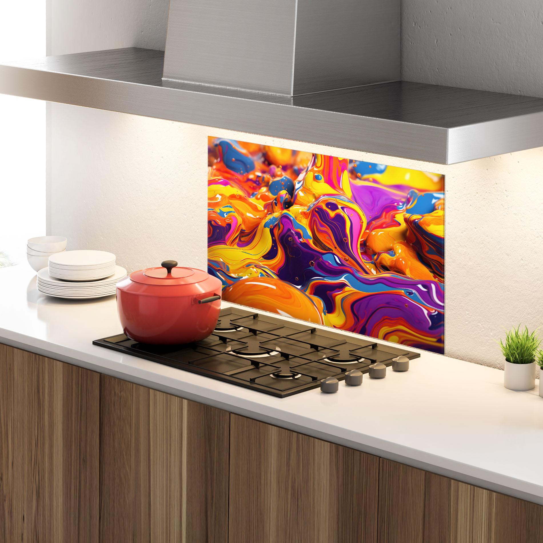Küchenrückwand Glas Colorful Waves mockup 4
