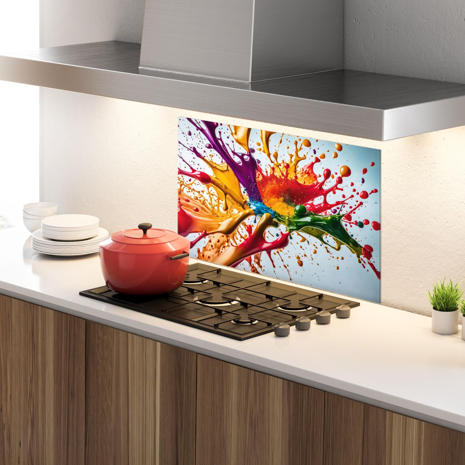 Küchenrückwand Glas Colorful Yellow Rainbow mockup 4