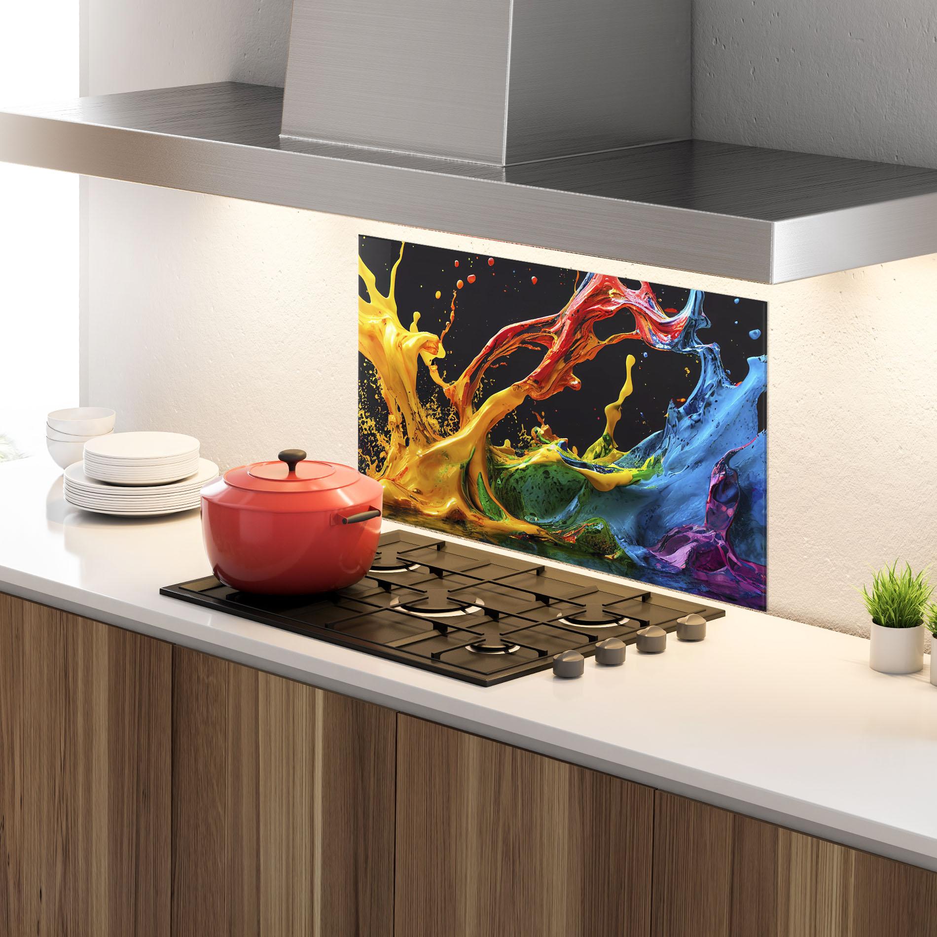 Küchenrückwand Glas Floating Yellow Splay mockup 4