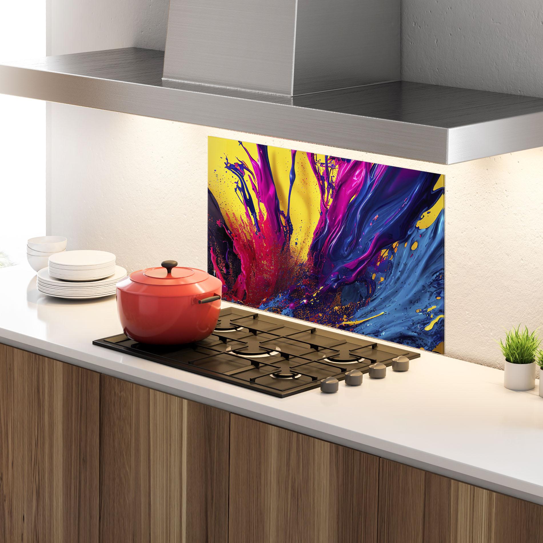 Küchenrückwand Glas Purple And Blue Splash mockup 4