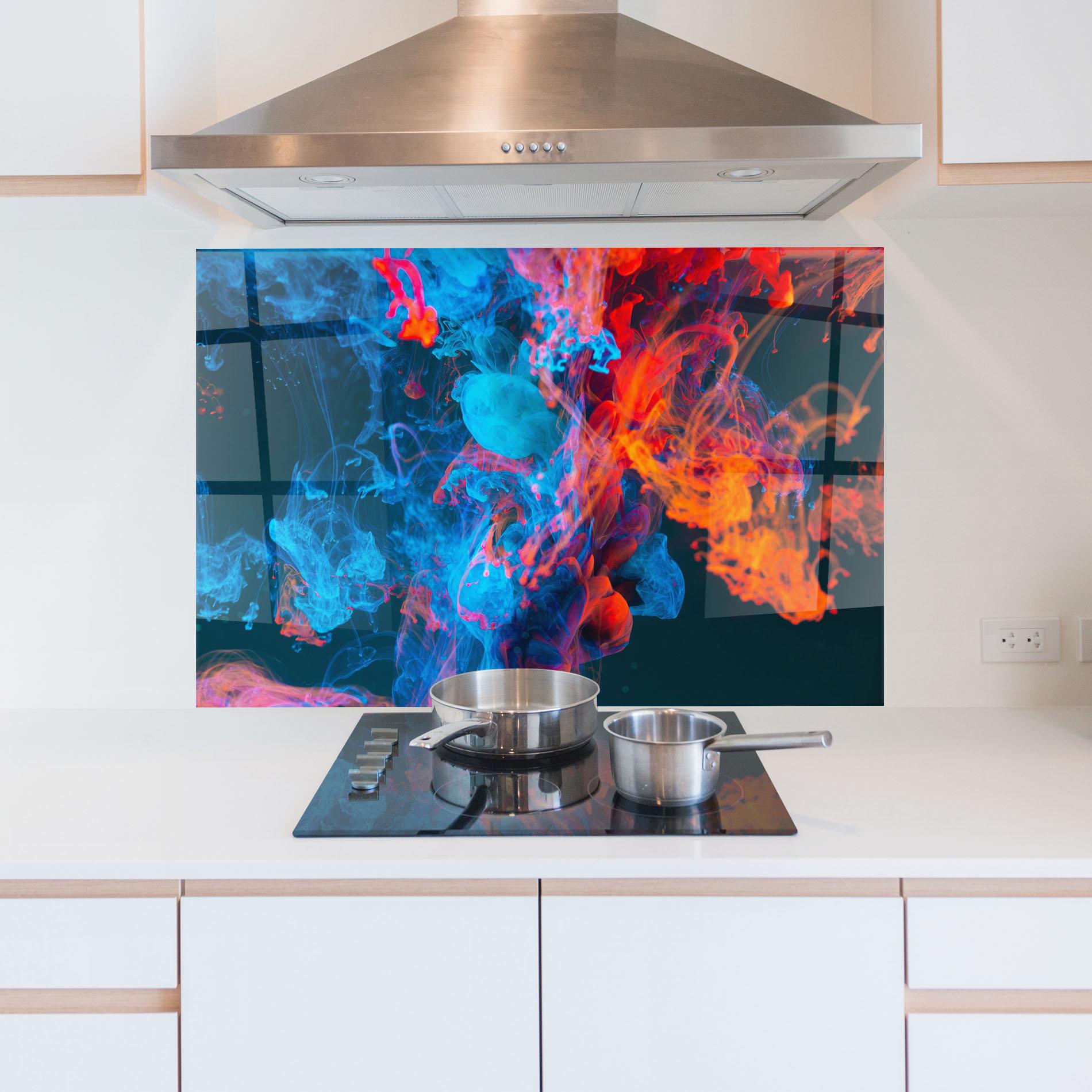 Küchenrückwand Glas Abstract Blue And Red mockup 5
