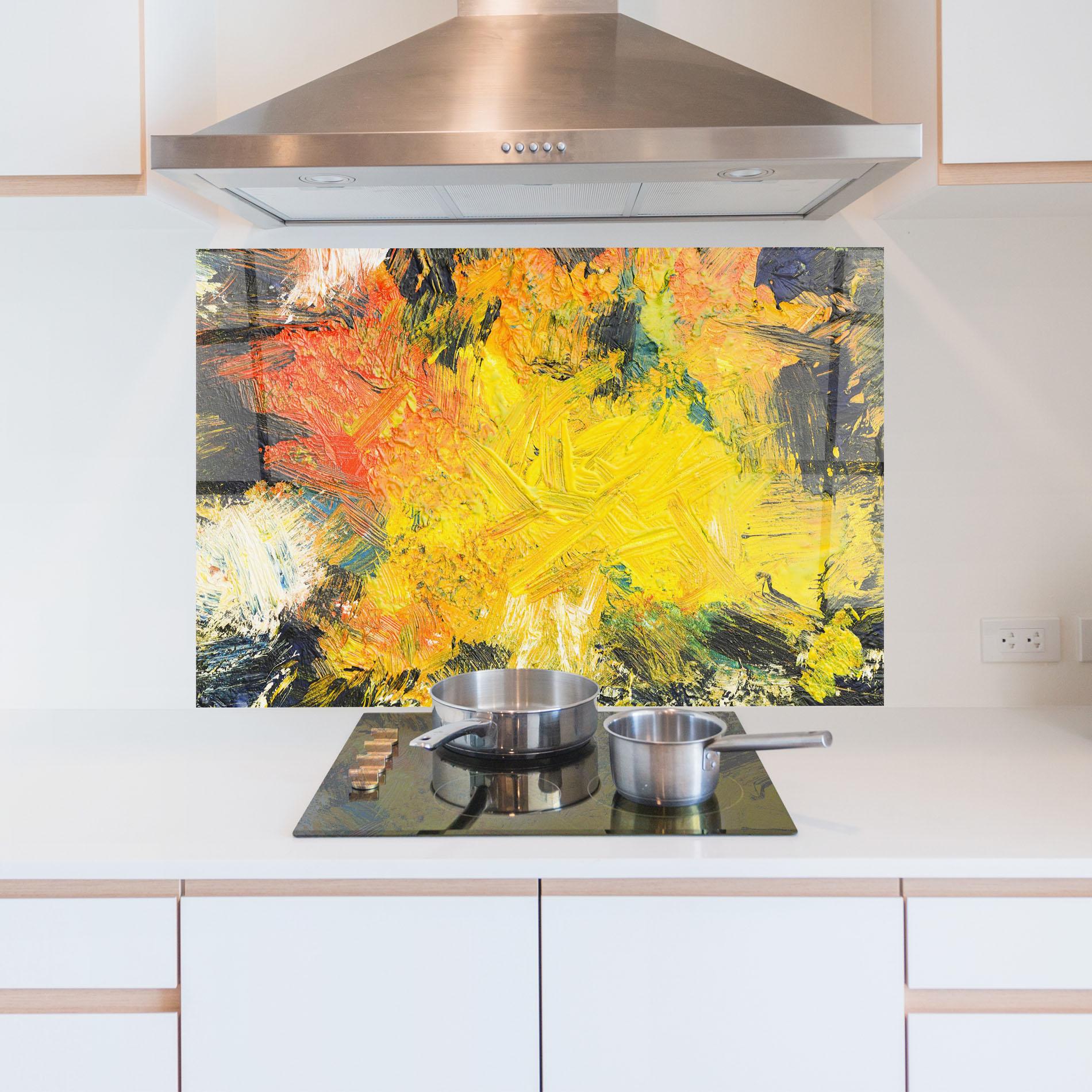 Küchenrückwand Glas Artistic Yellow Painting mockup 5