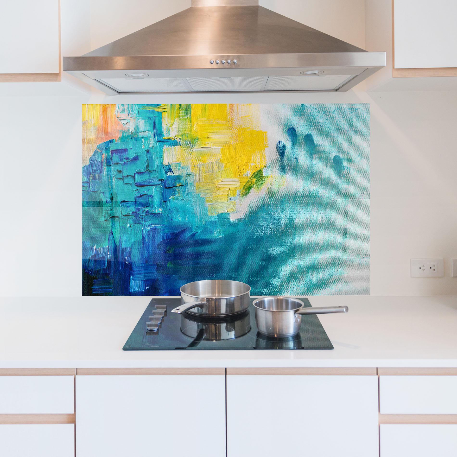 Küchenrückwand Glas Blue Hand Shade mockup 5