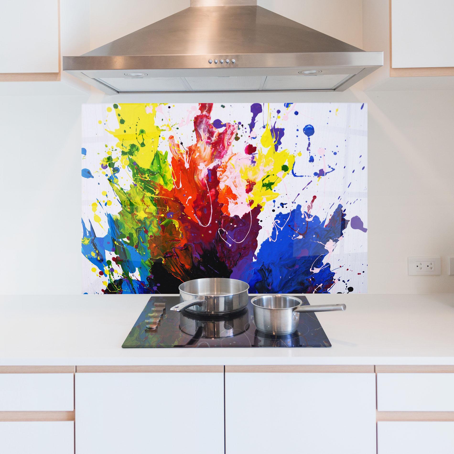 Küchenrückwand Glas Blue Purple Exploding mockup 5