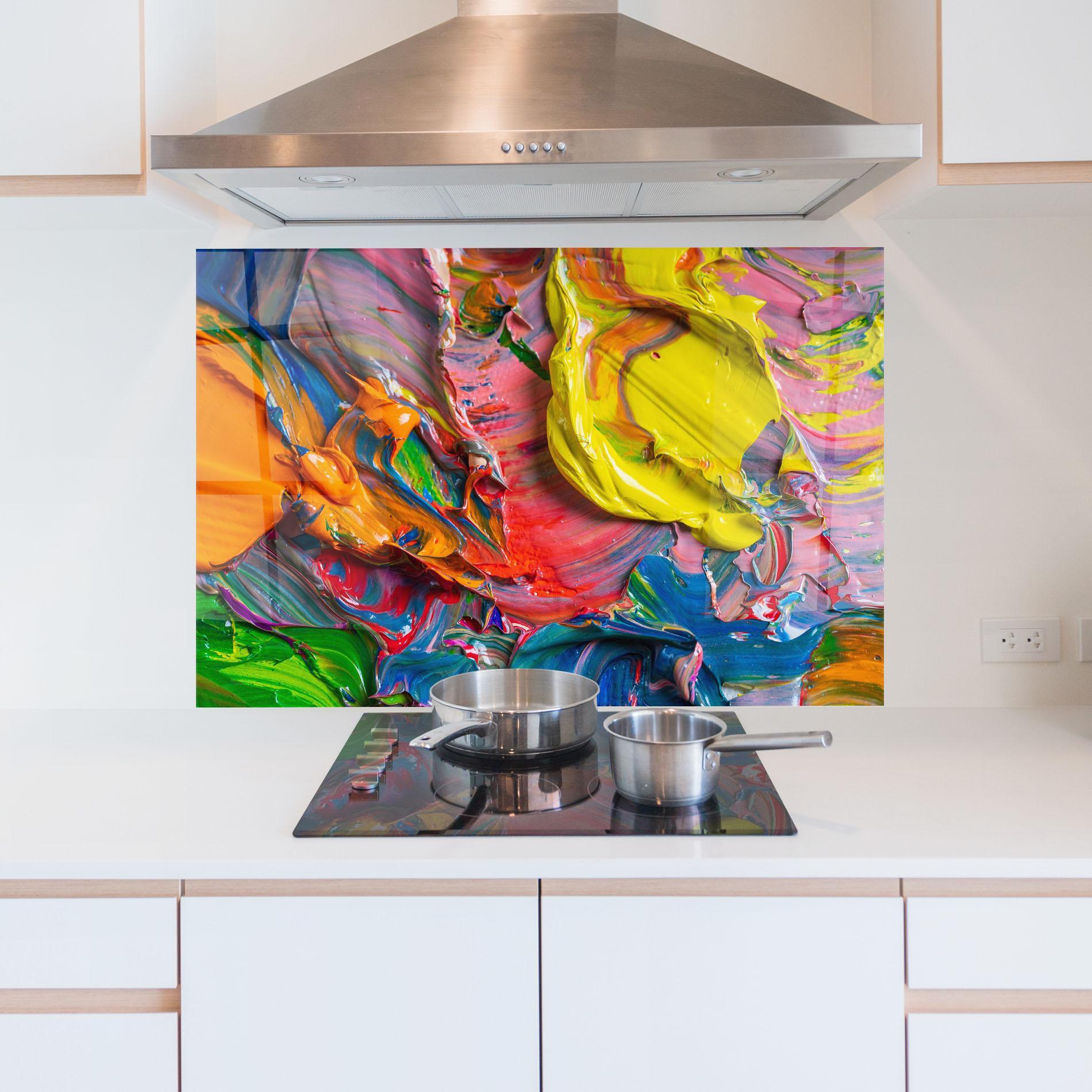 Küchenrückwand Glas Bright Oil Colors mockup 5