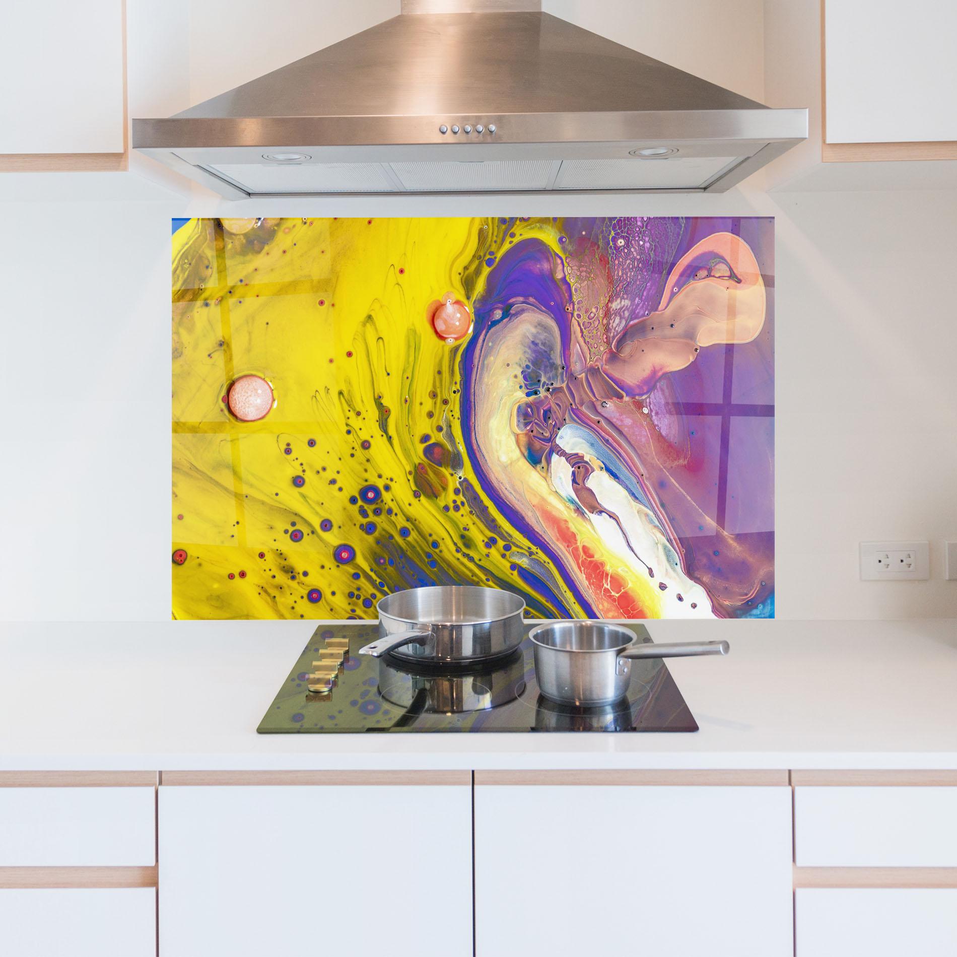 Küchenrückwand Glas Colorful Liquid Marble mockup 5