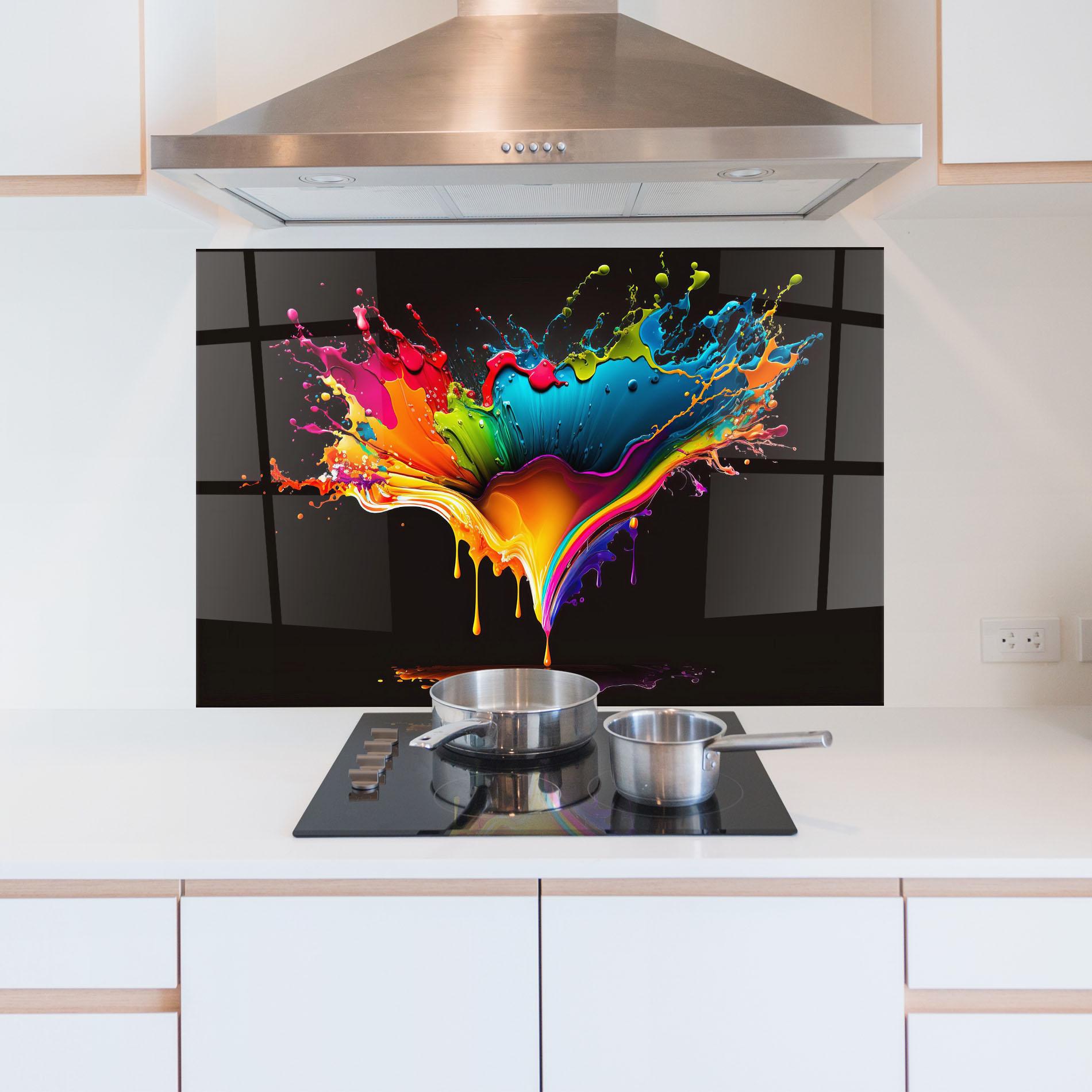 Küchenrückwand Glas Colorful Rainbow Splash mockup 5