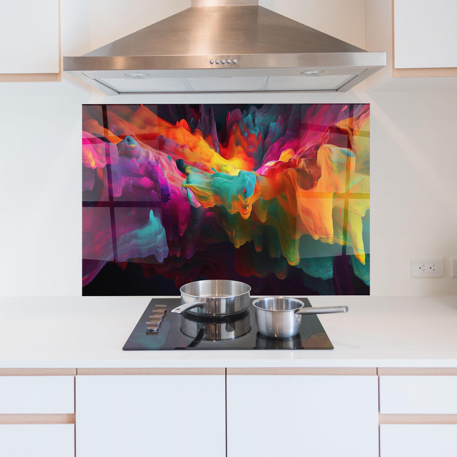 Küchenrückwand Glas Colorful Smoke mockup 5