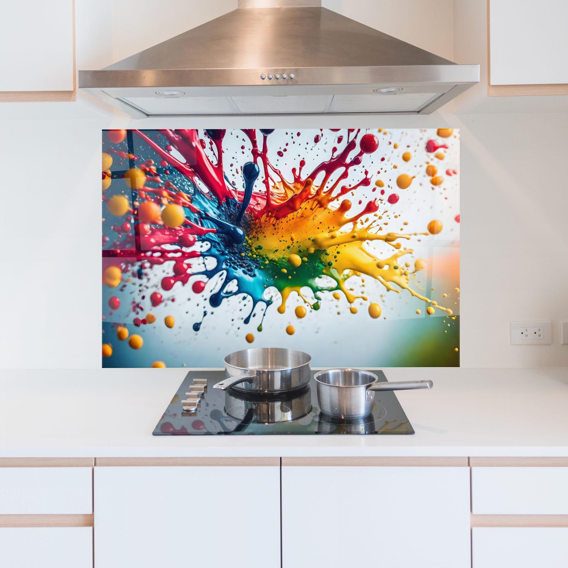 Küchenrückwand Glas Colorful Splash Rainbow mockup 5