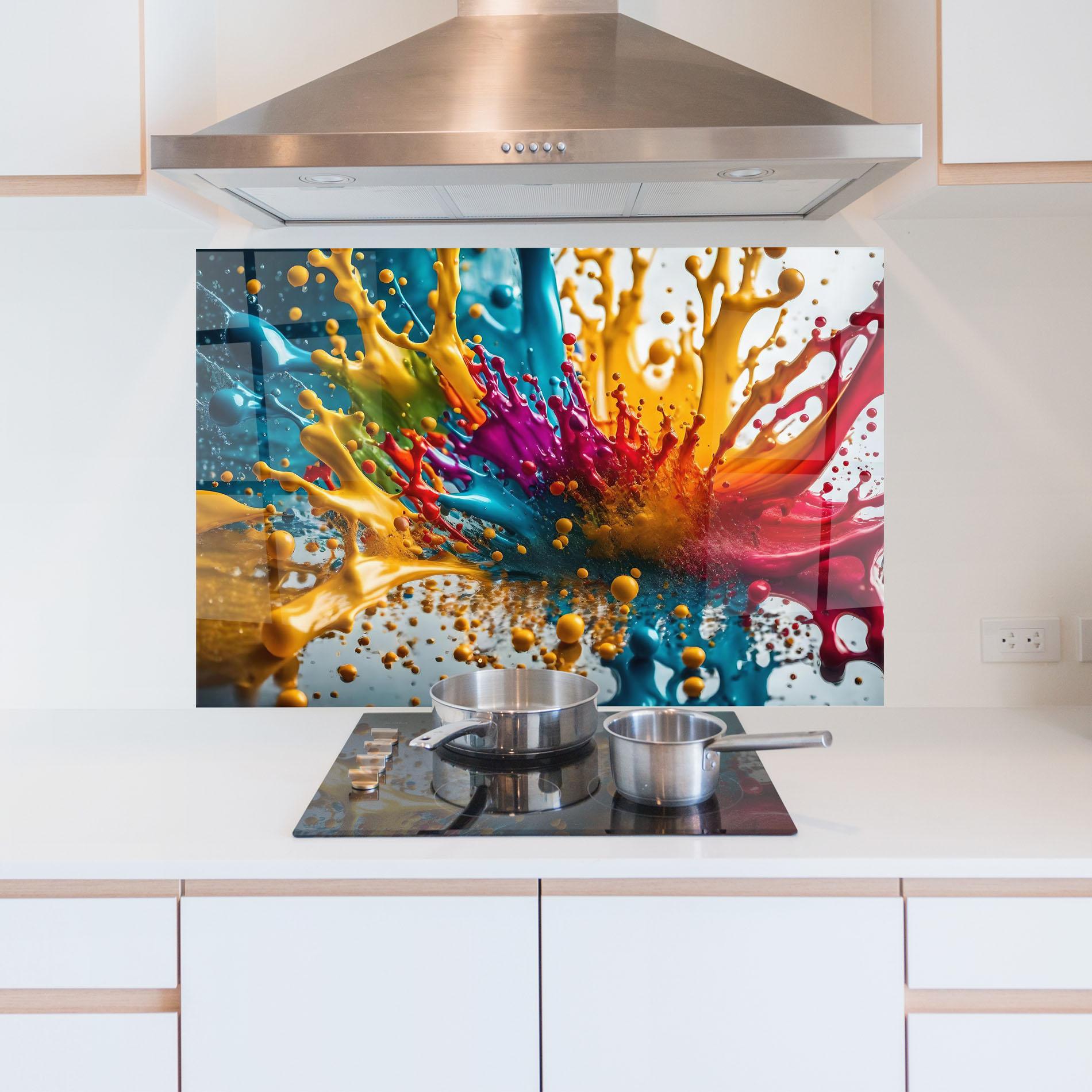 Küchenrückwand Glas Colorful Water Splash mockup 5