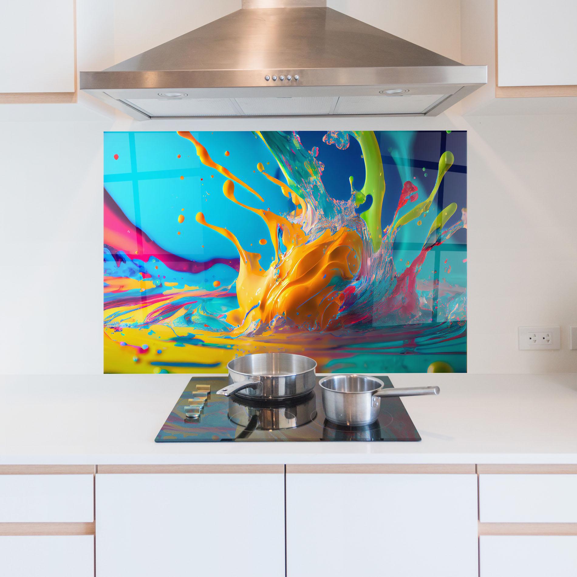 Küchenrückwand Glas Colorful Water Splashing mockup 5