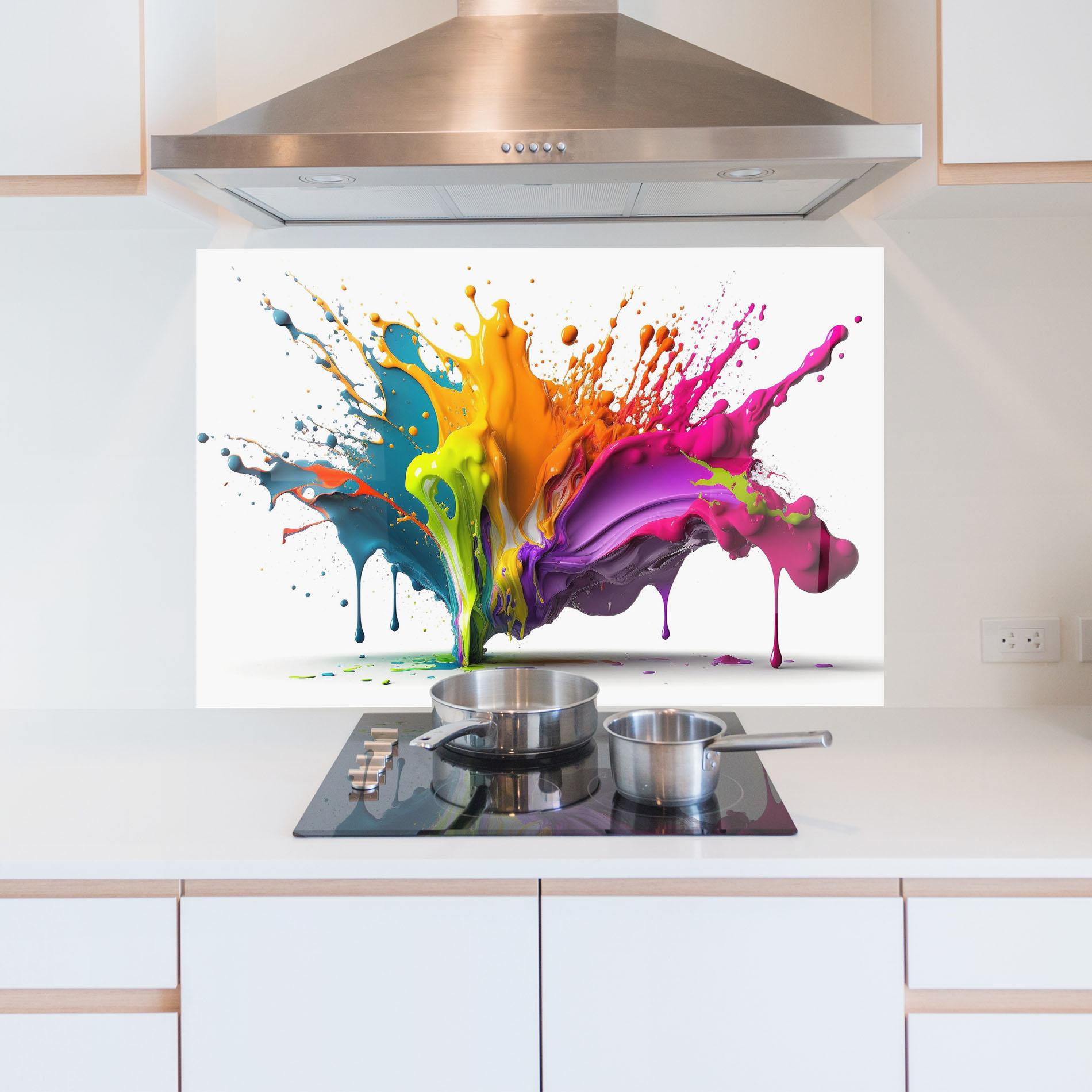 Küchenrückwand Glas Exploding Mixed Liquid mockup 5