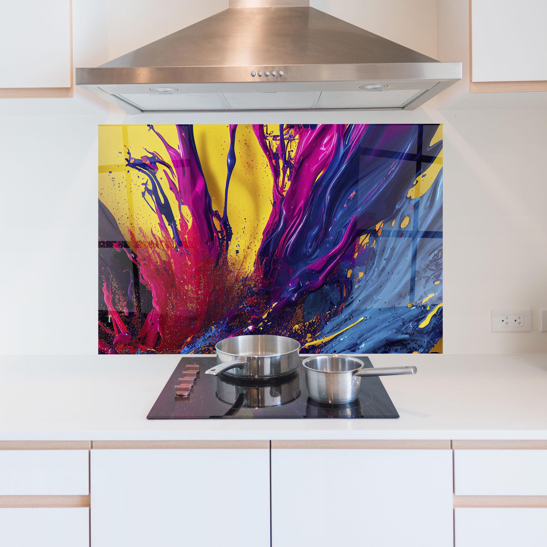 Küchenrückwand Glas Purple And Blue Splash mockup 5