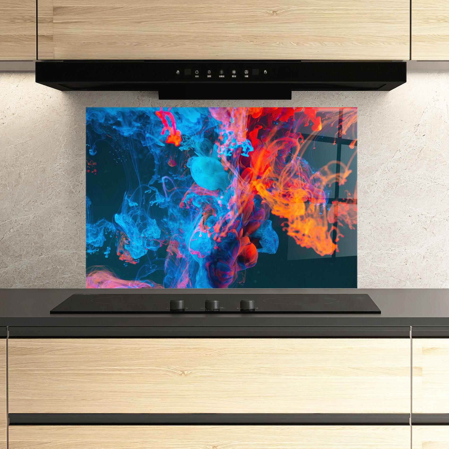 Küchenrückwand Glas Abstract Blue And Red mockup 3