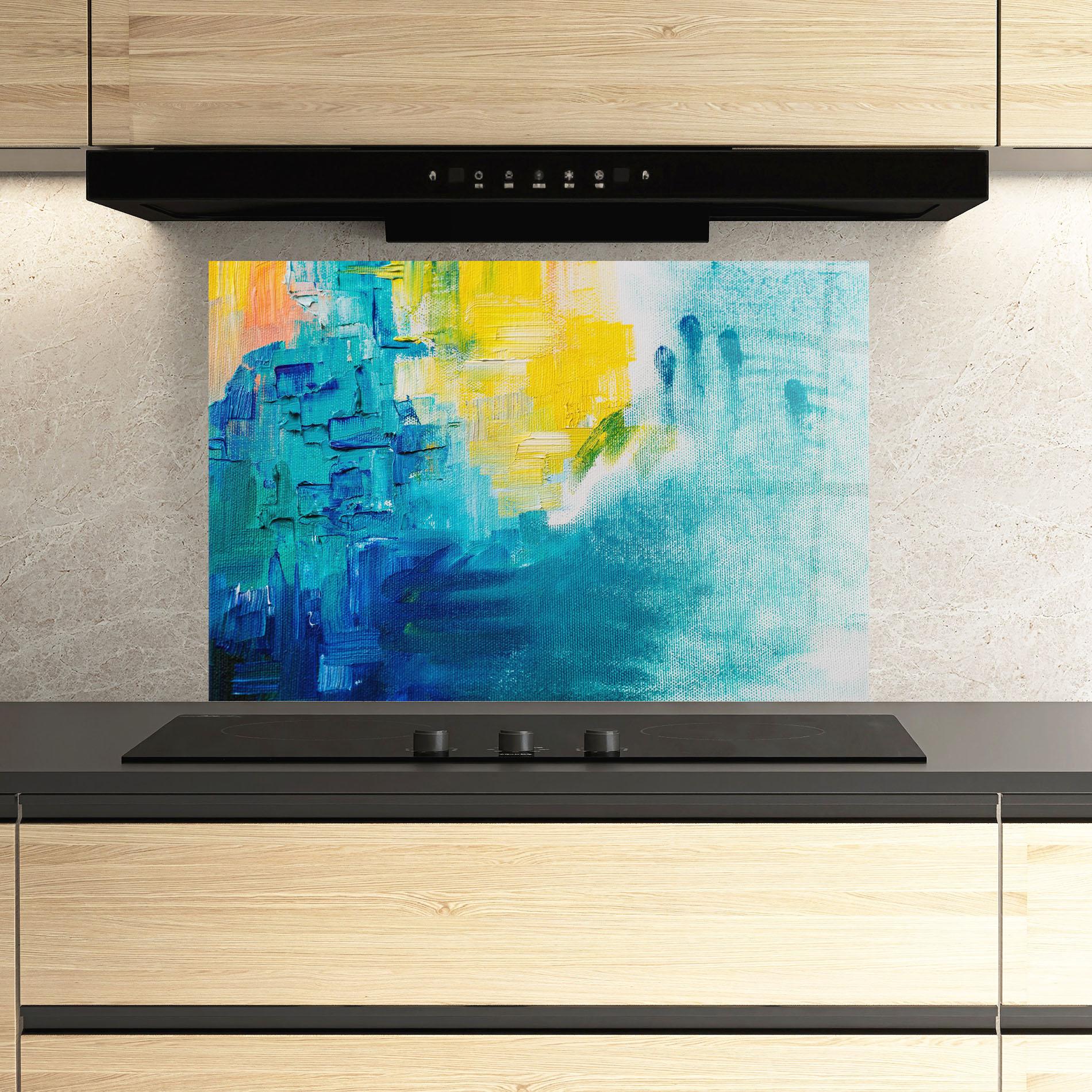 Küchenrückwand Glas Blue Hand Shade mockup 3