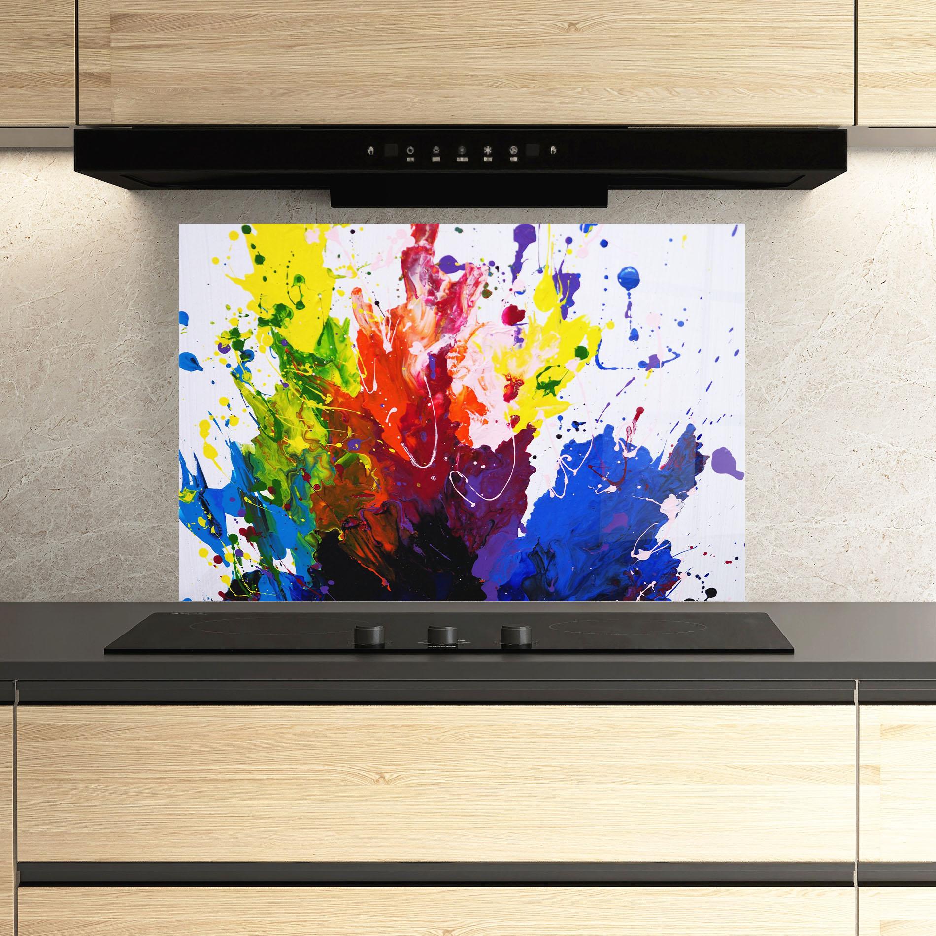 Küchenrückwand Glas Blue Purple Exploding mockup 3