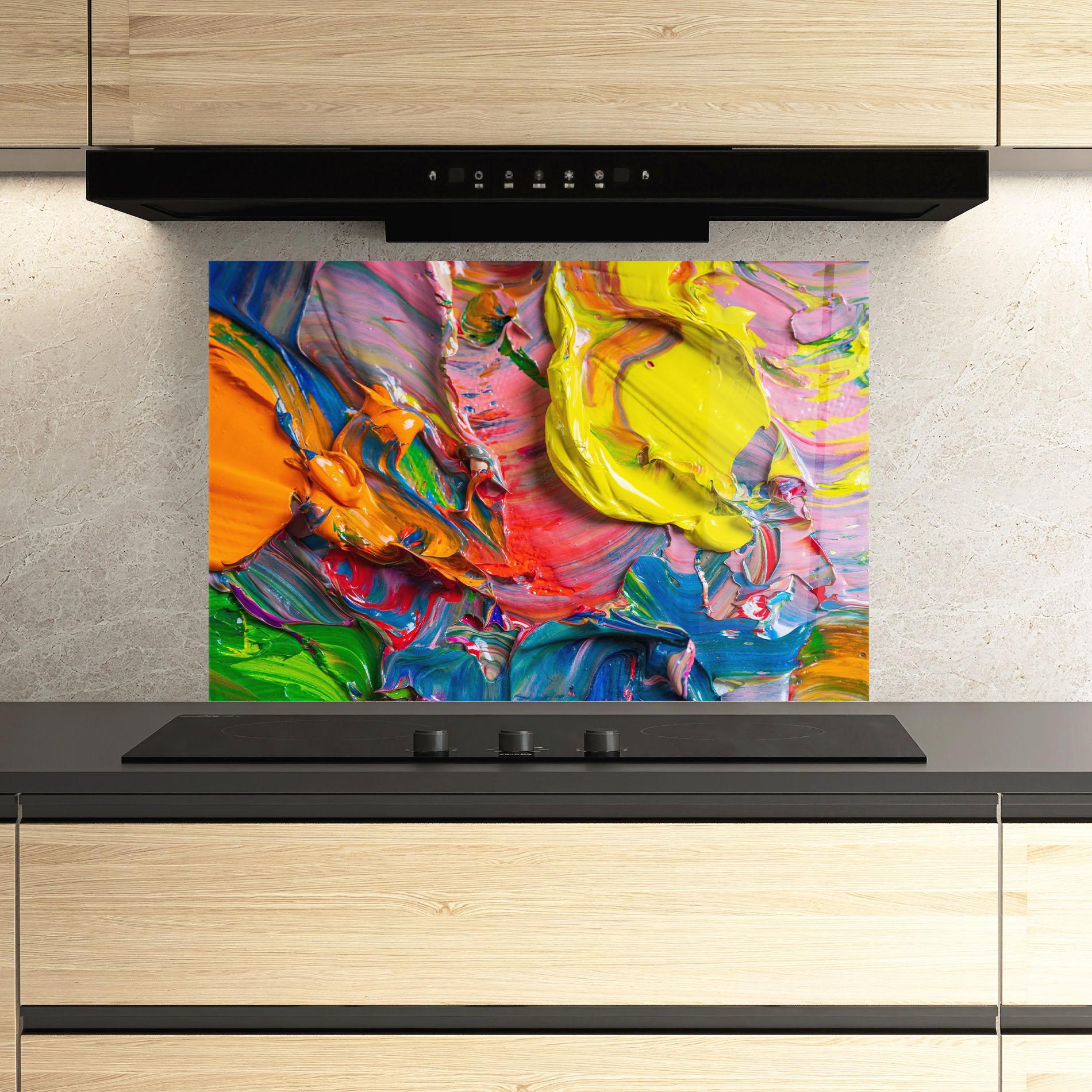 Küchenrückwand Glas Bright Oil Colors mockup 3