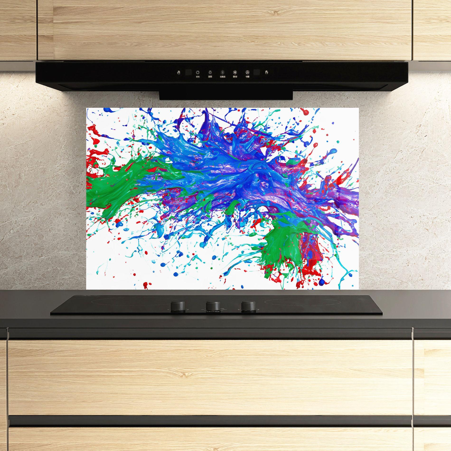 Küchenrückwand Glas Colorful Blue Purple mockup 3