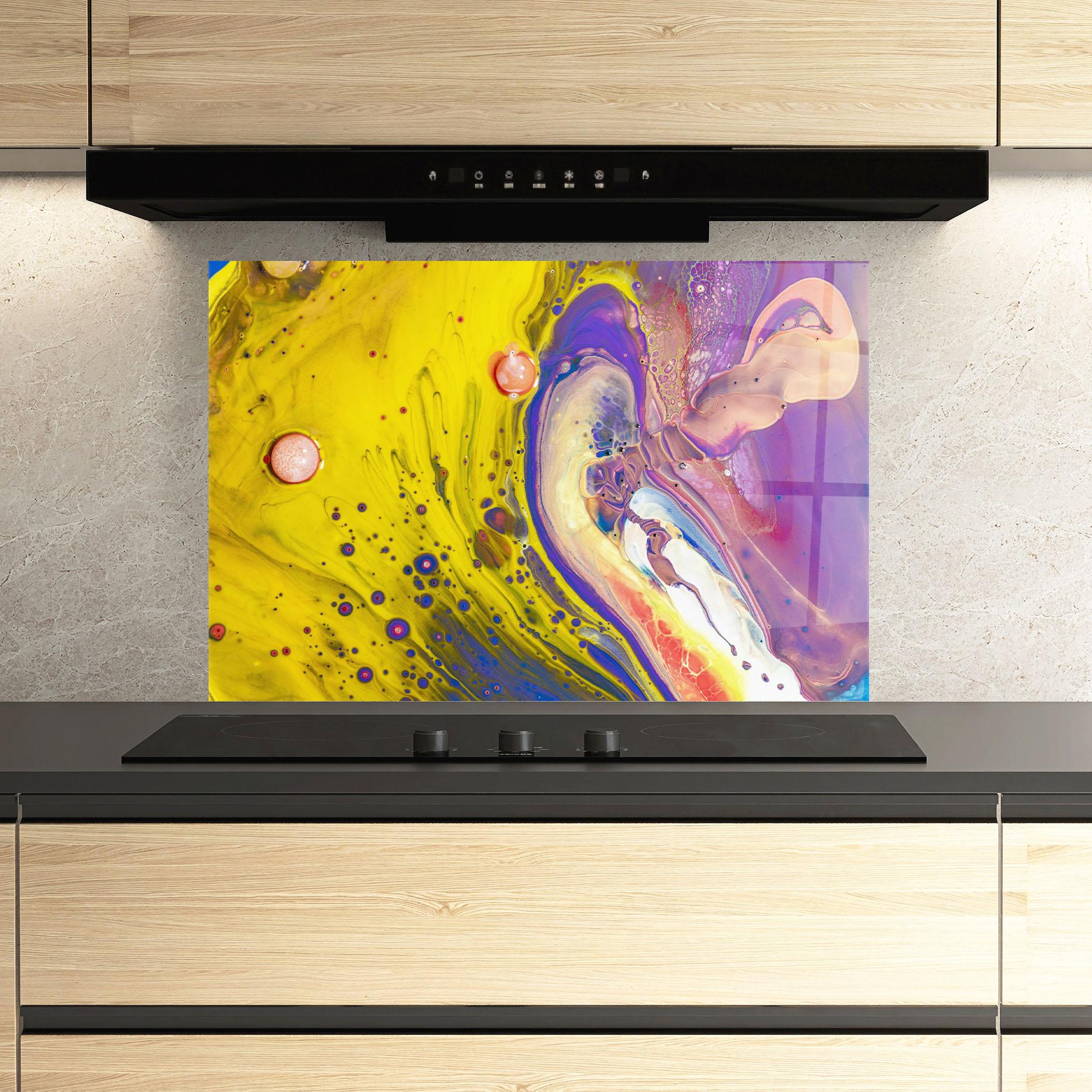 Küchenrückwand Glas Colorful Liquid Marble mockup 3