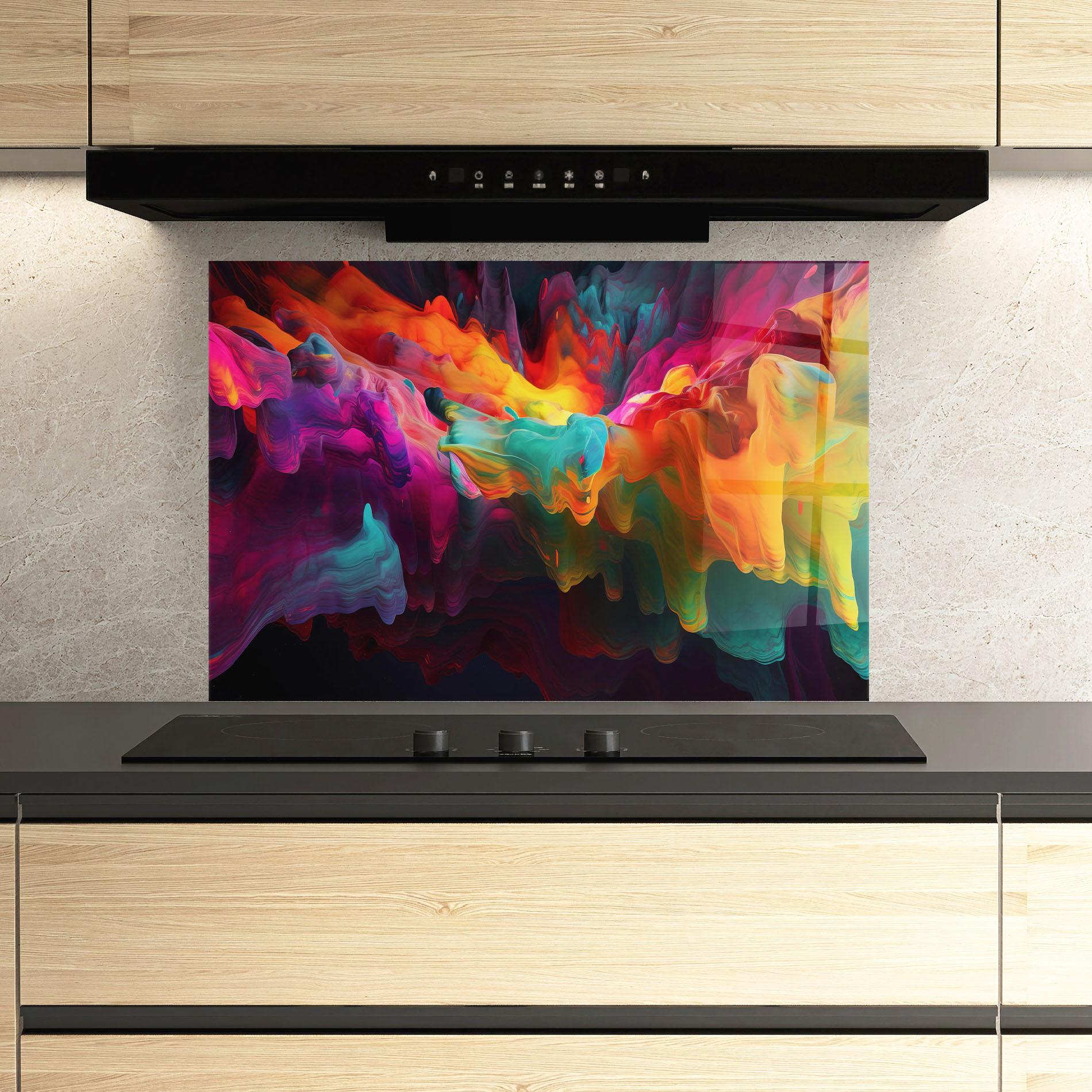 Küchenrückwand Glas Colorful Smoke mockup 3