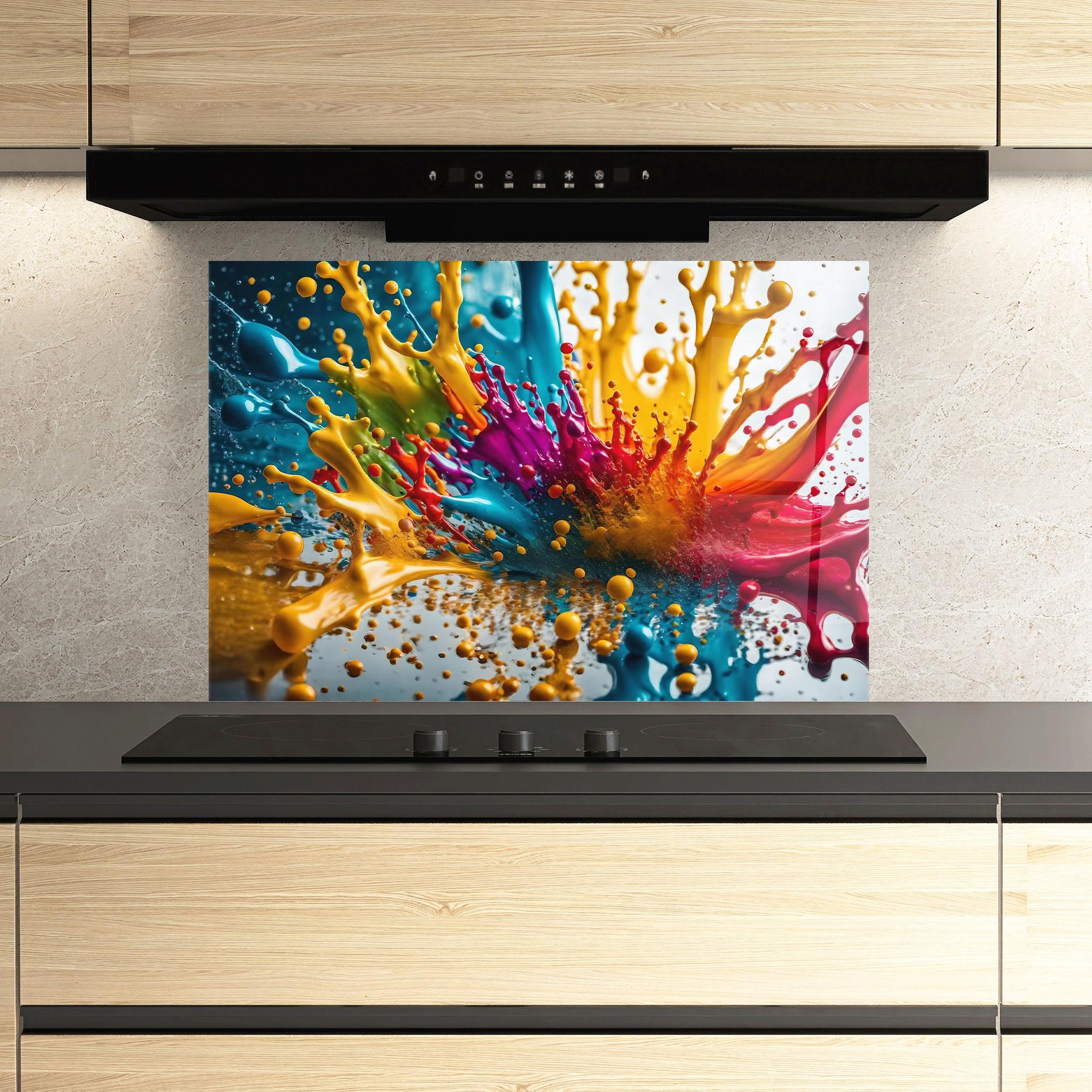 Küchenrückwand Glas Colorful Water Splash mockup 3