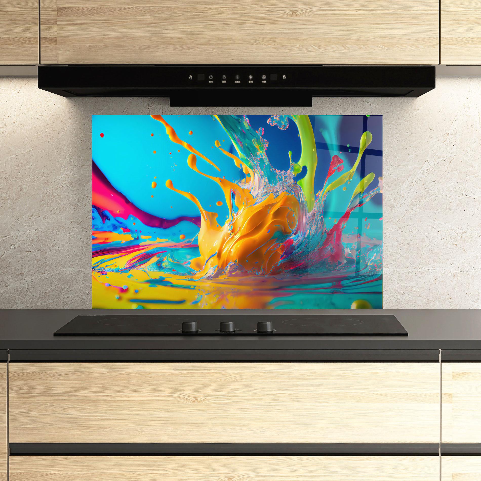 Küchenrückwand Glas Colorful Water Splashing mockup 3