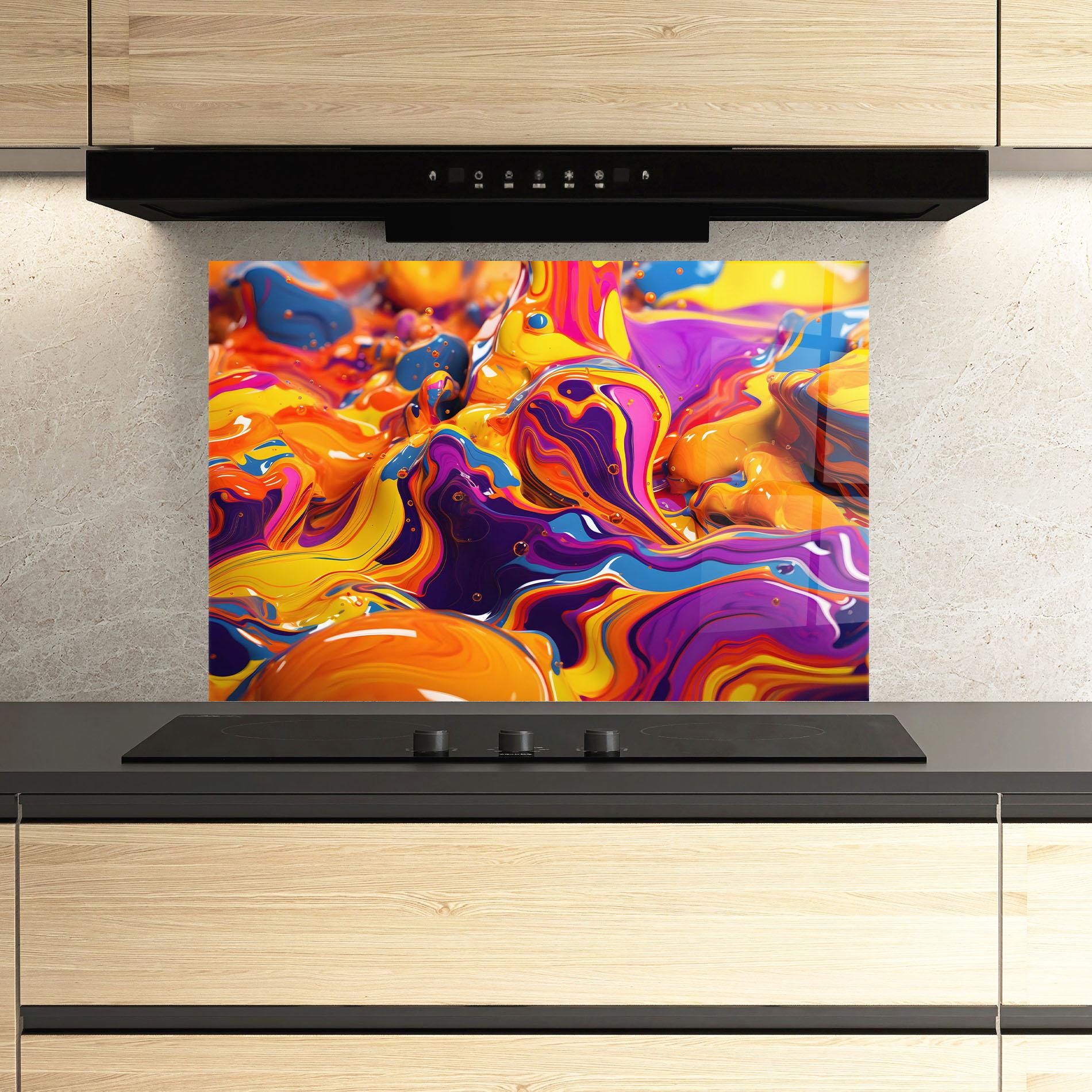 Küchenrückwand Glas Colorful Waves mockup 3